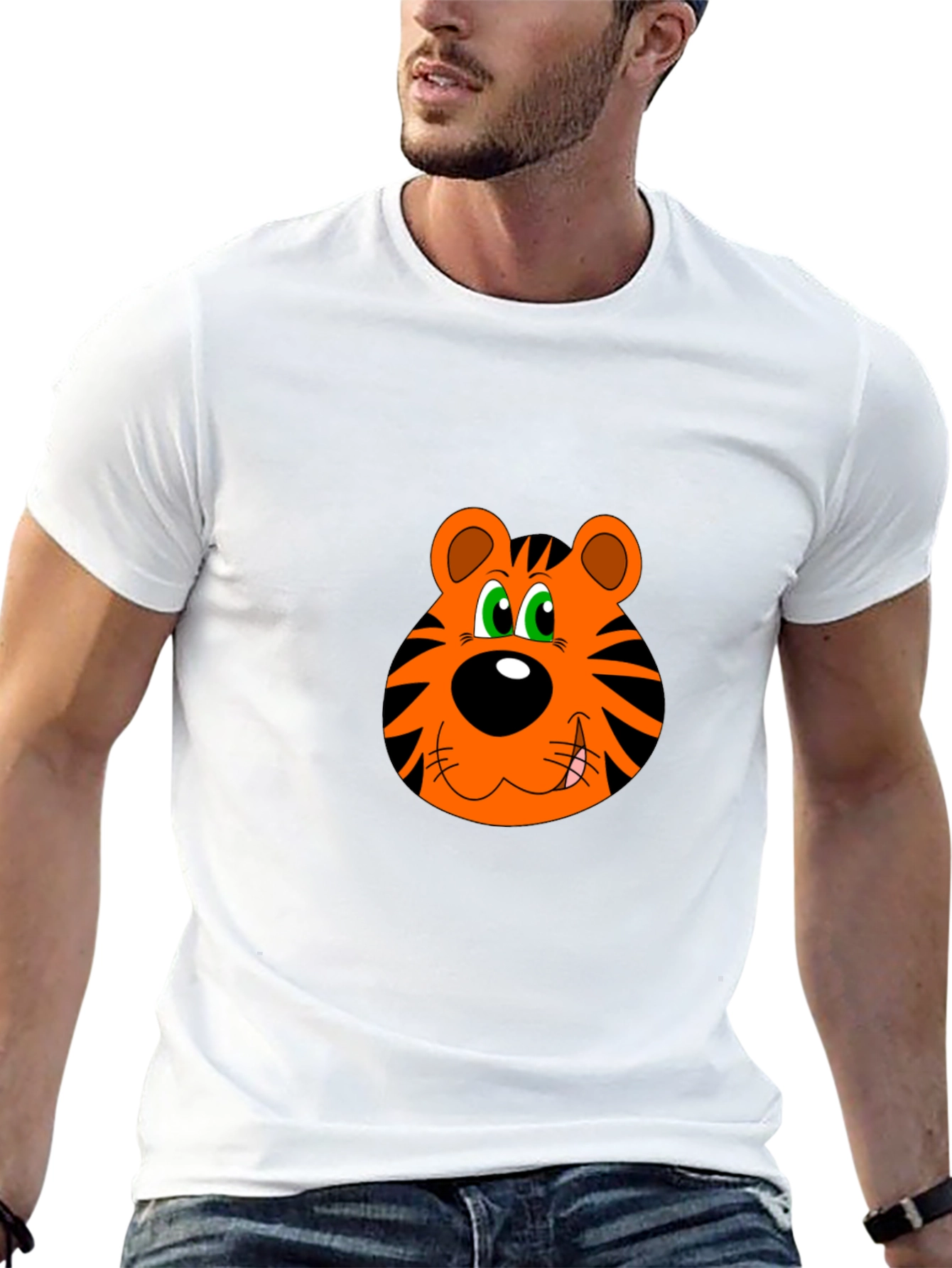 Cartoon Tiger Face Black T-Shirt