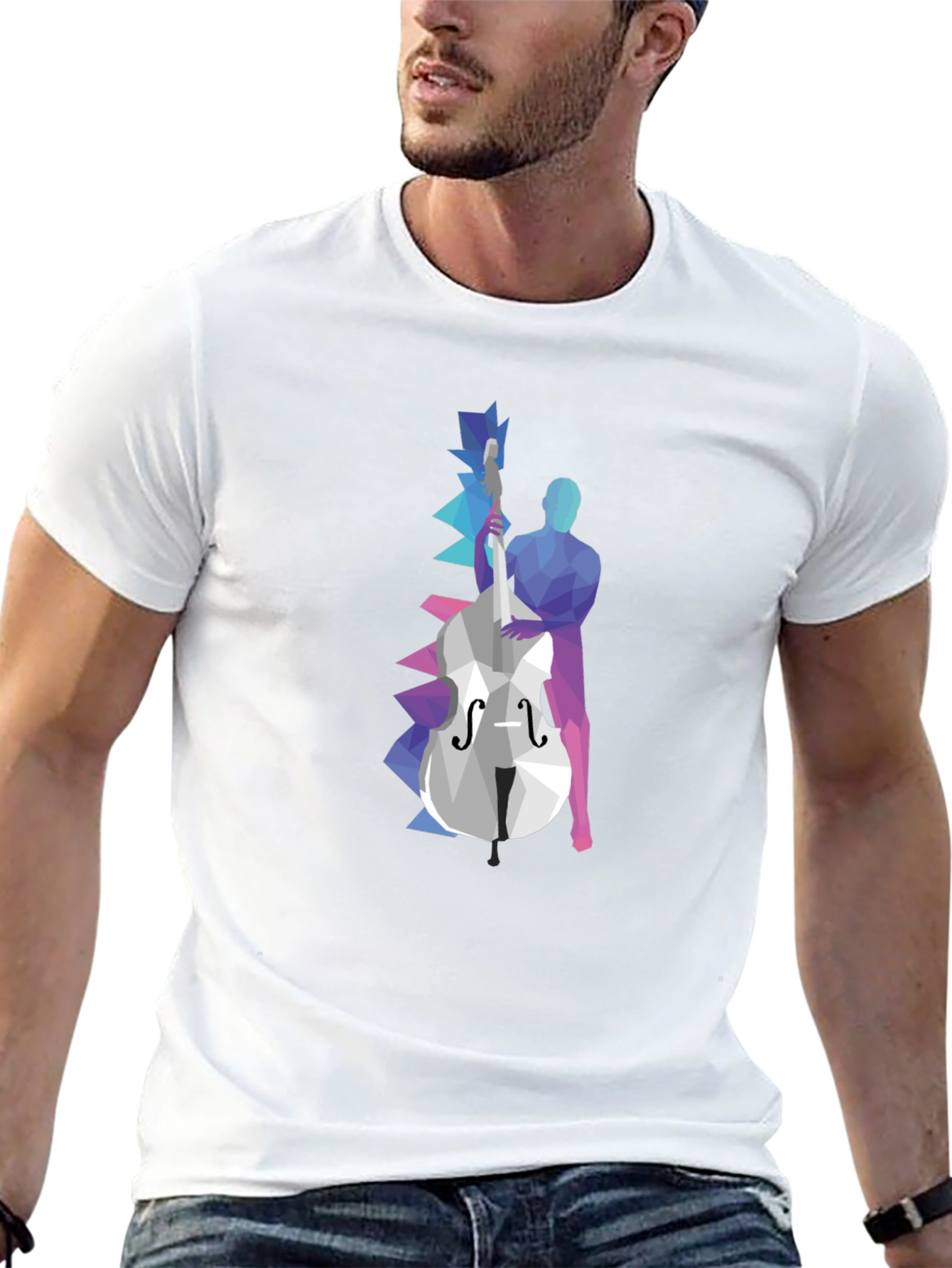 Abstract Bass Player Graphic Tee - Black Cotton T-Shirt