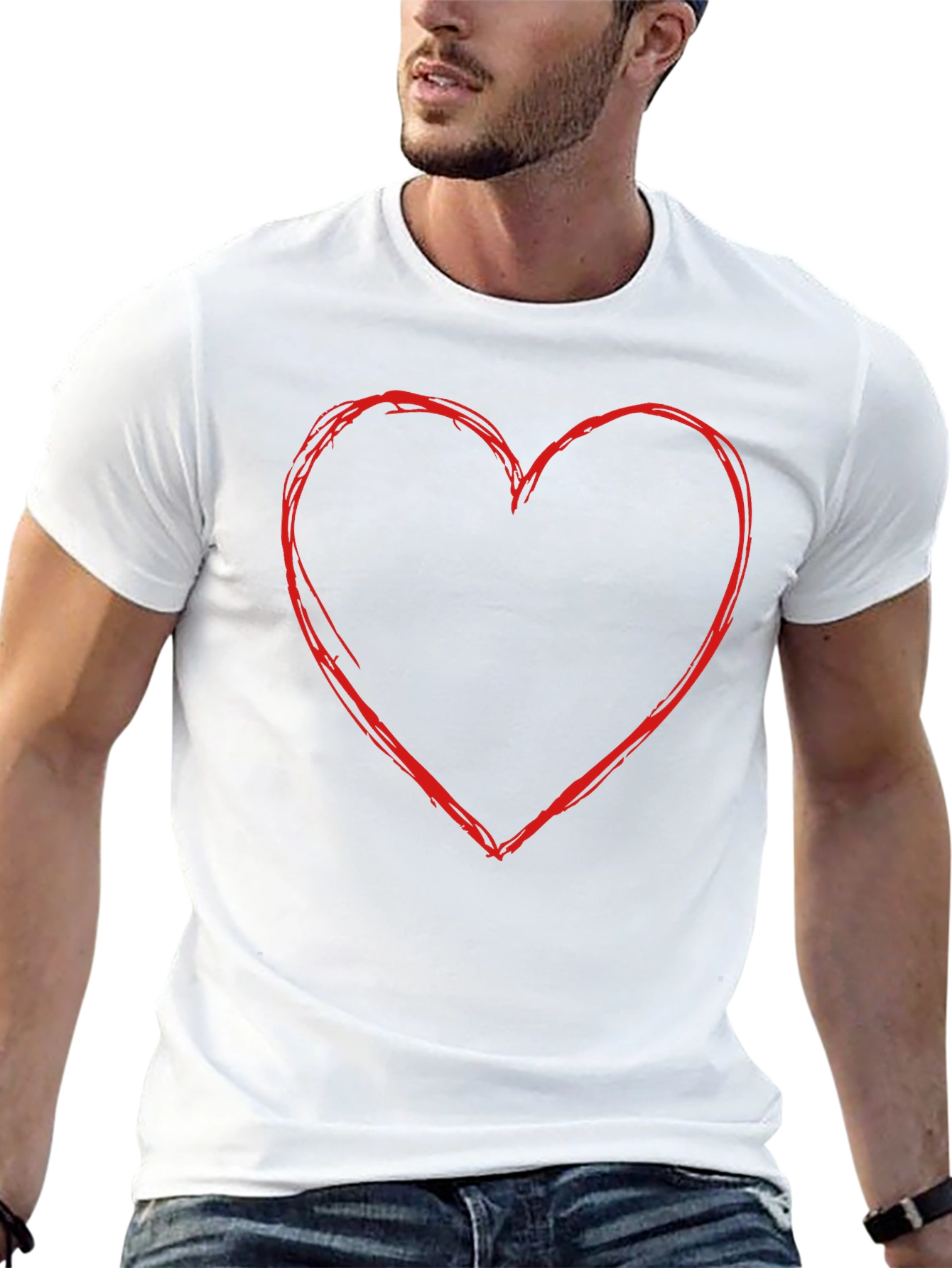 Heart Outline Graphic Tee - Casual Black T-Shirt