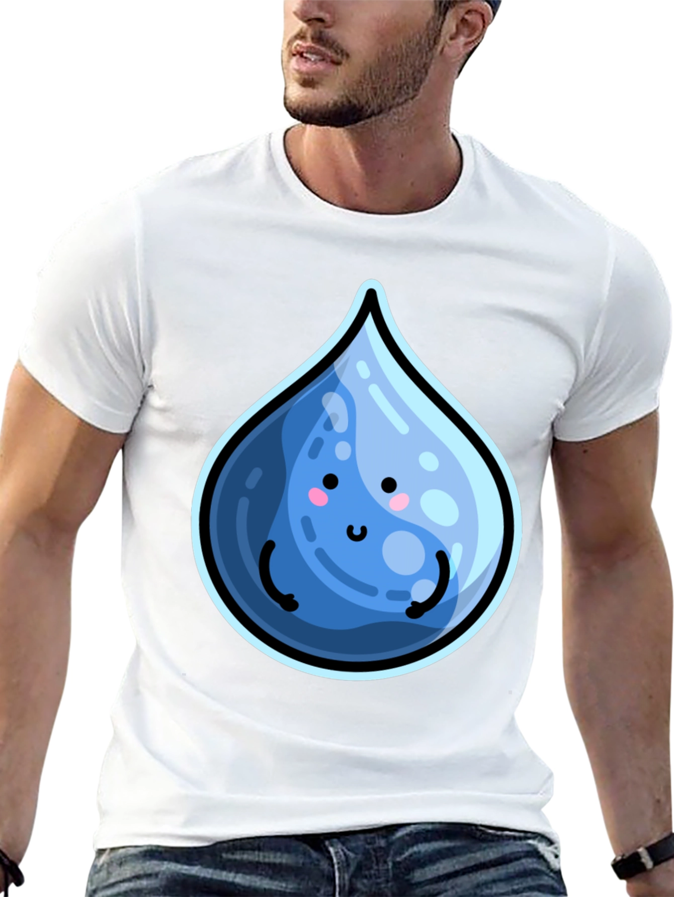 Cute Water Drop Graphic Black T-Shirt