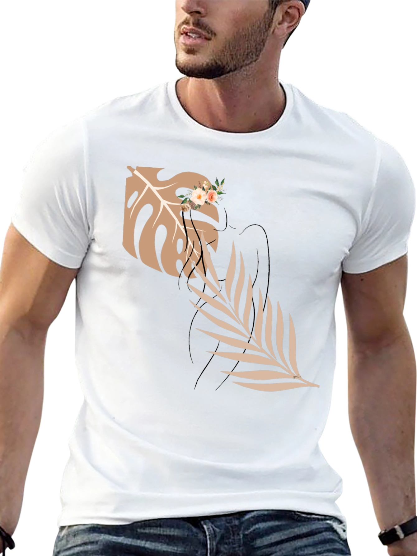 Elegant Black T-Shirt with Botanical Graphic