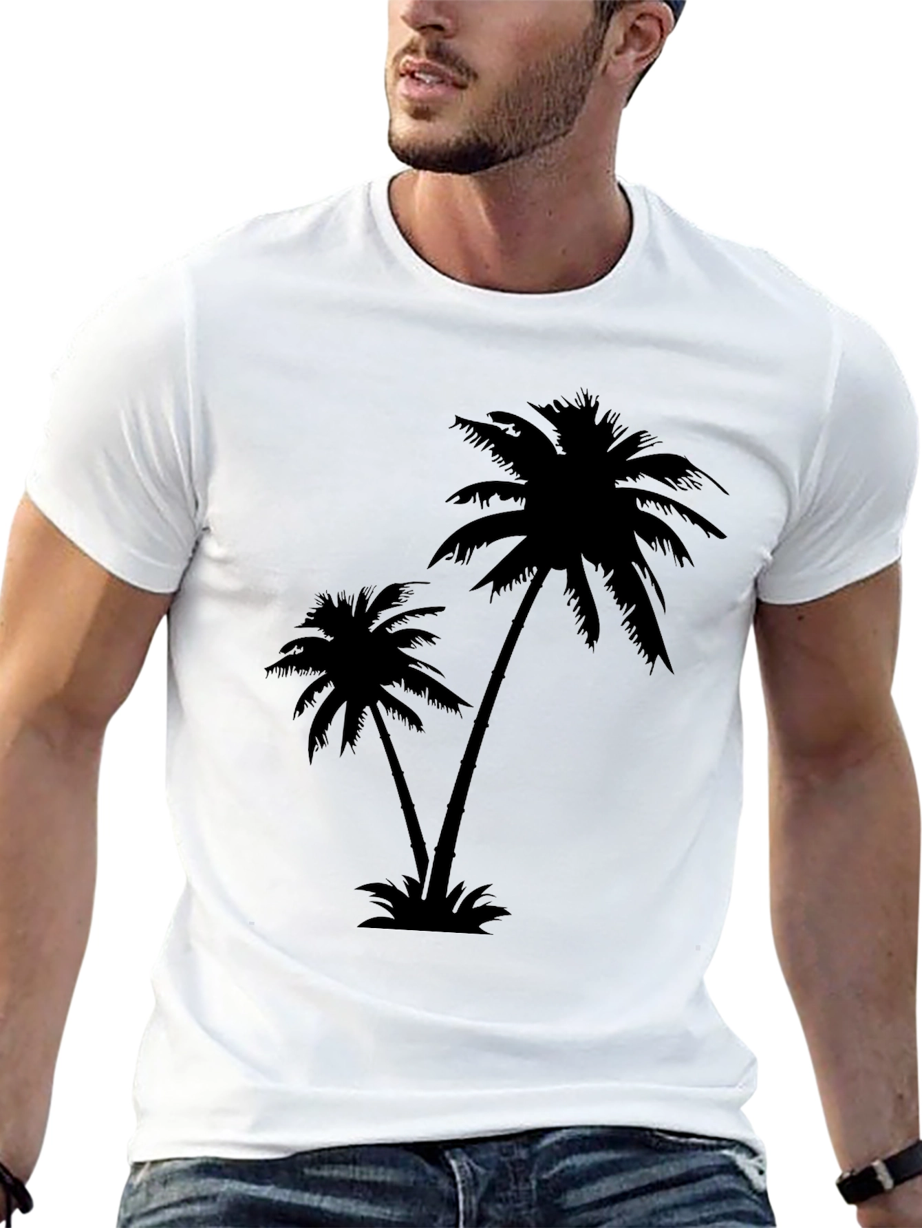 Tropical Palm Tree Graphic Black T-Shirt