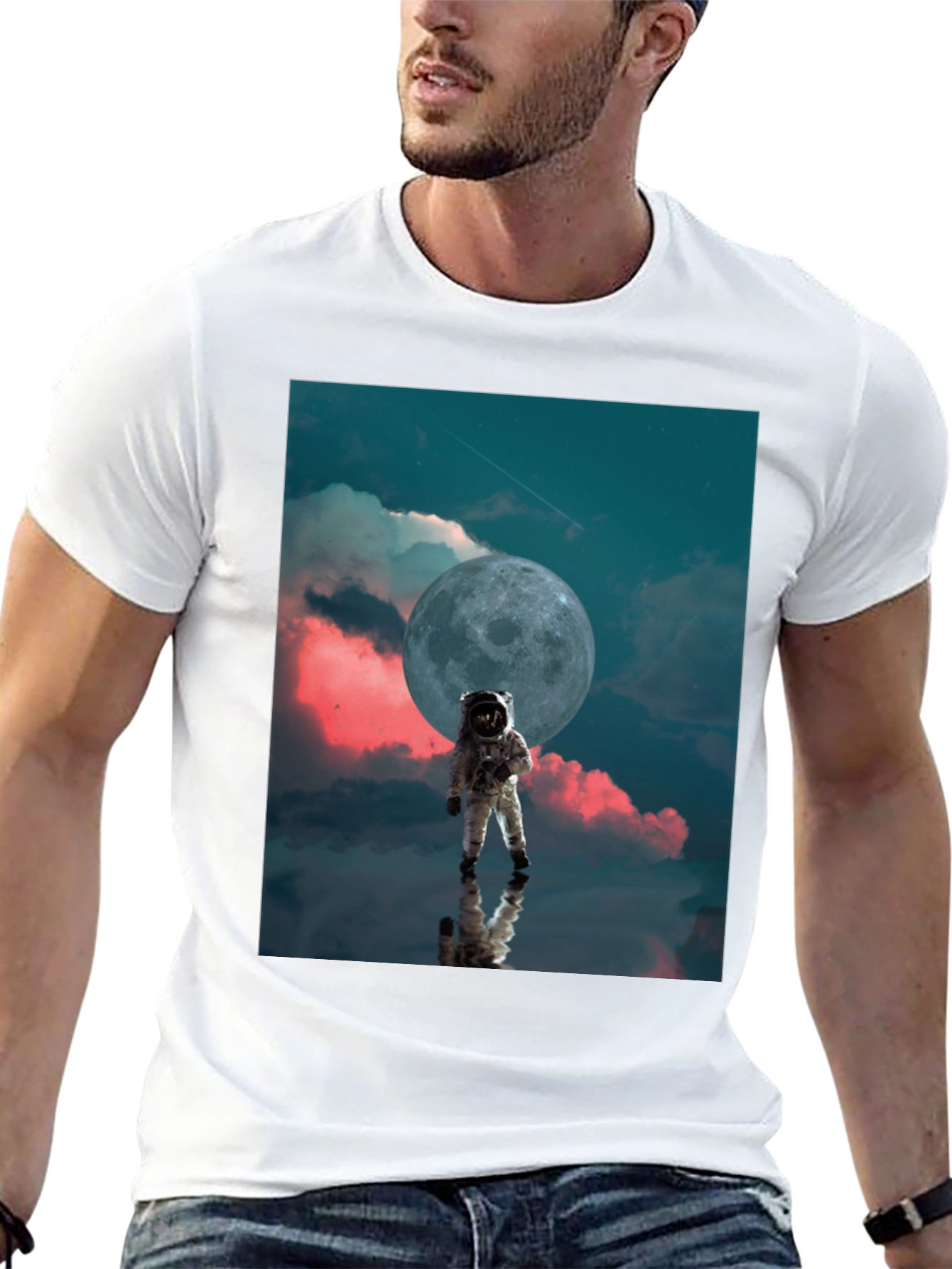 Astronaut Moon Graphic Black T-Shirt