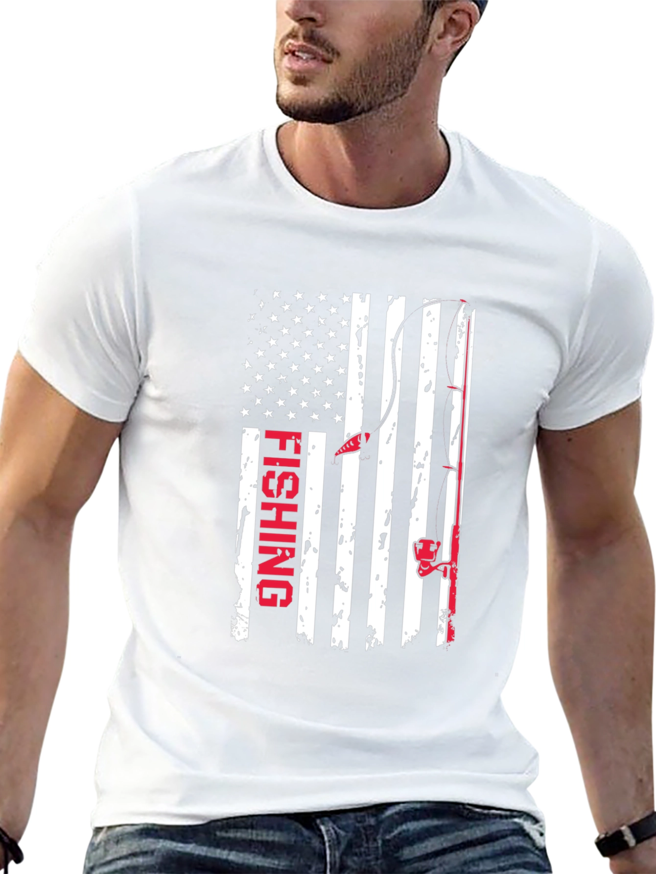 Fishing American Flag Graphic T-Shirt