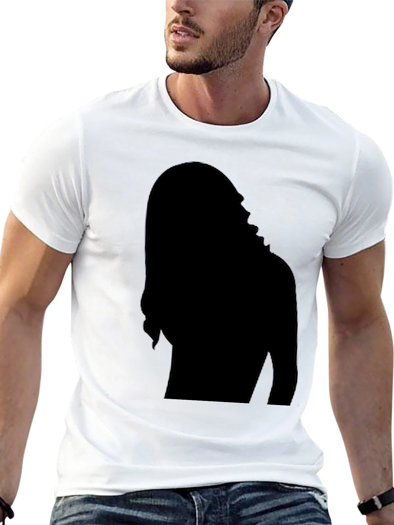 Mens Black Graphic Tee - Mystery Woman Silhouette