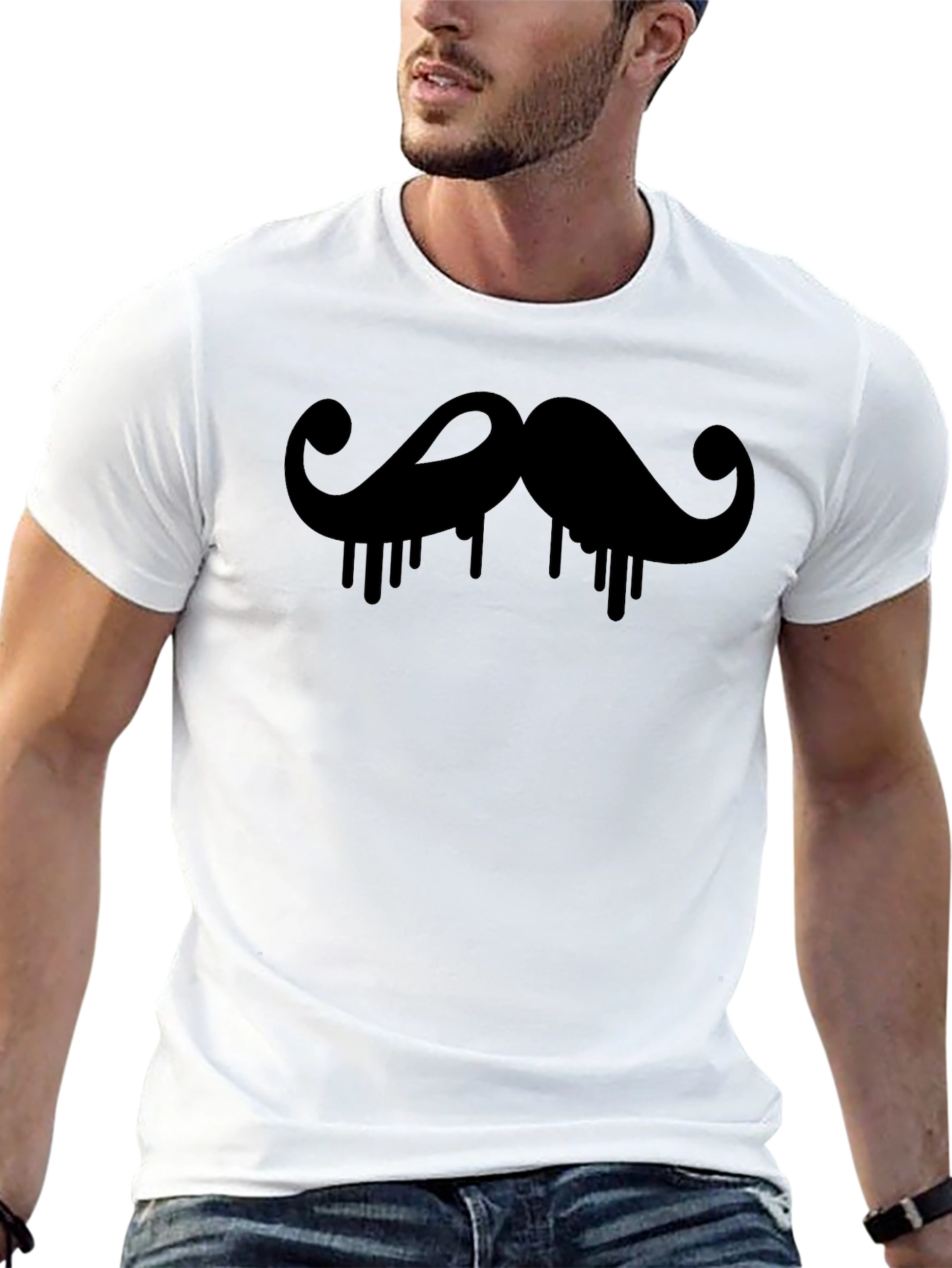 Mens Black Mustache Drip Graphic T-Shirt