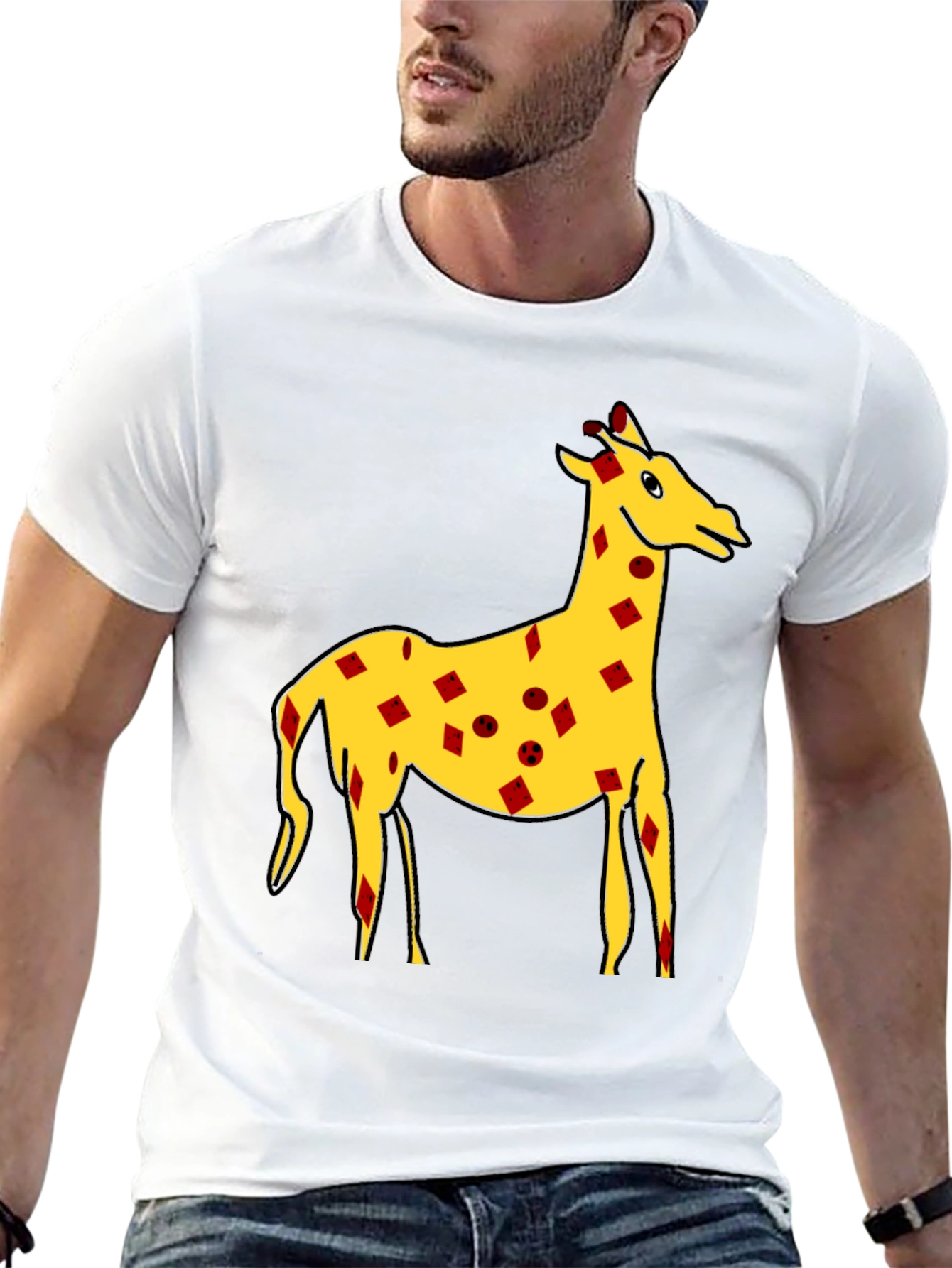Quirky Giraffe Print Black T-Shirt
