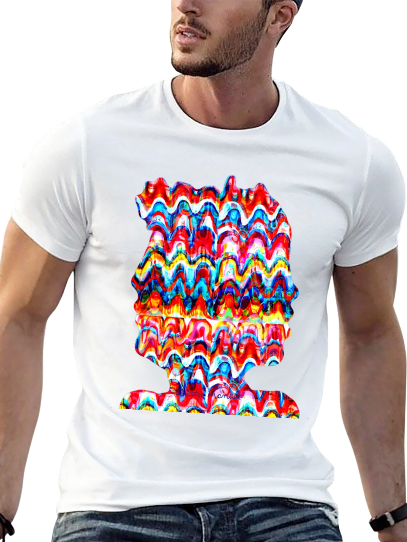 Abstract Wavy Art Tee - Unique Graphic Print Shirt