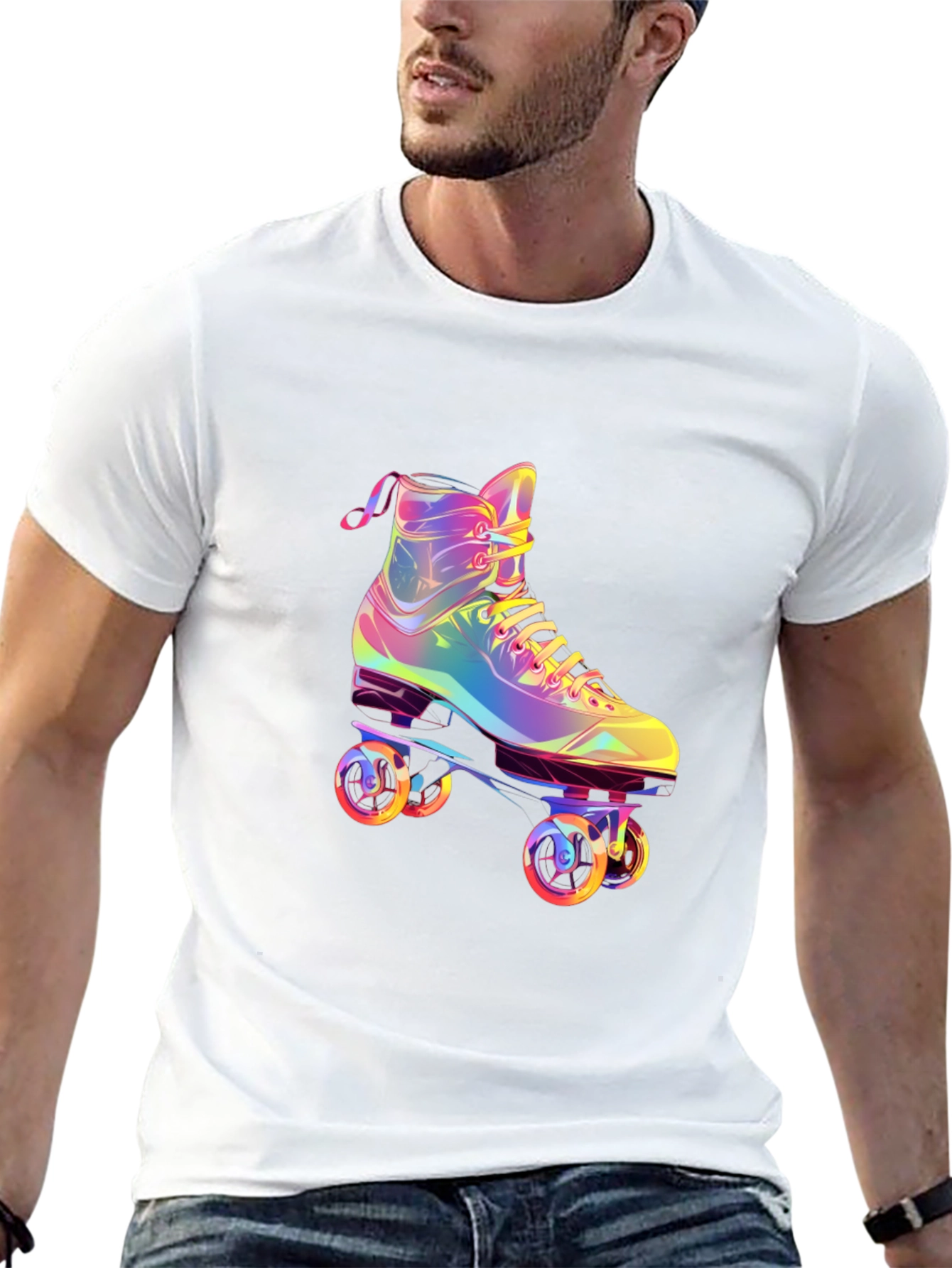 Retro Rainbow Roller Skate Graphic Tee