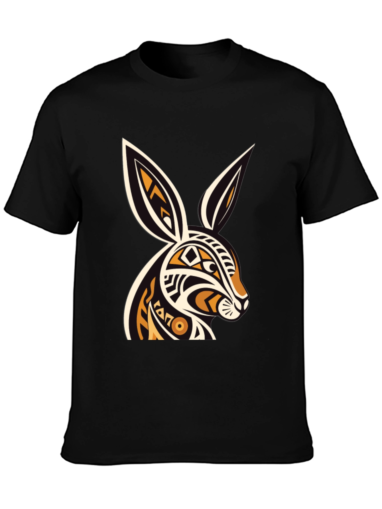 Tribal Rabbit Graphic Black T-Shirt