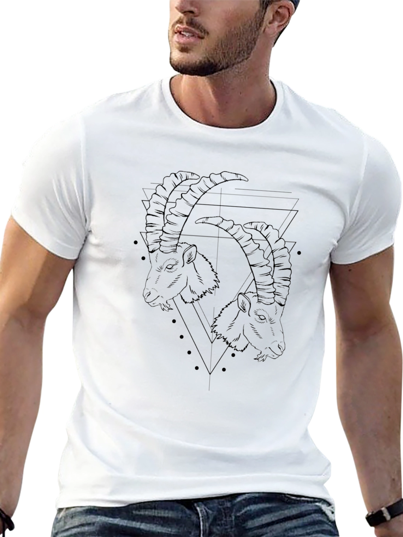 Geometric Goat Head Graphic Black T-Shirt