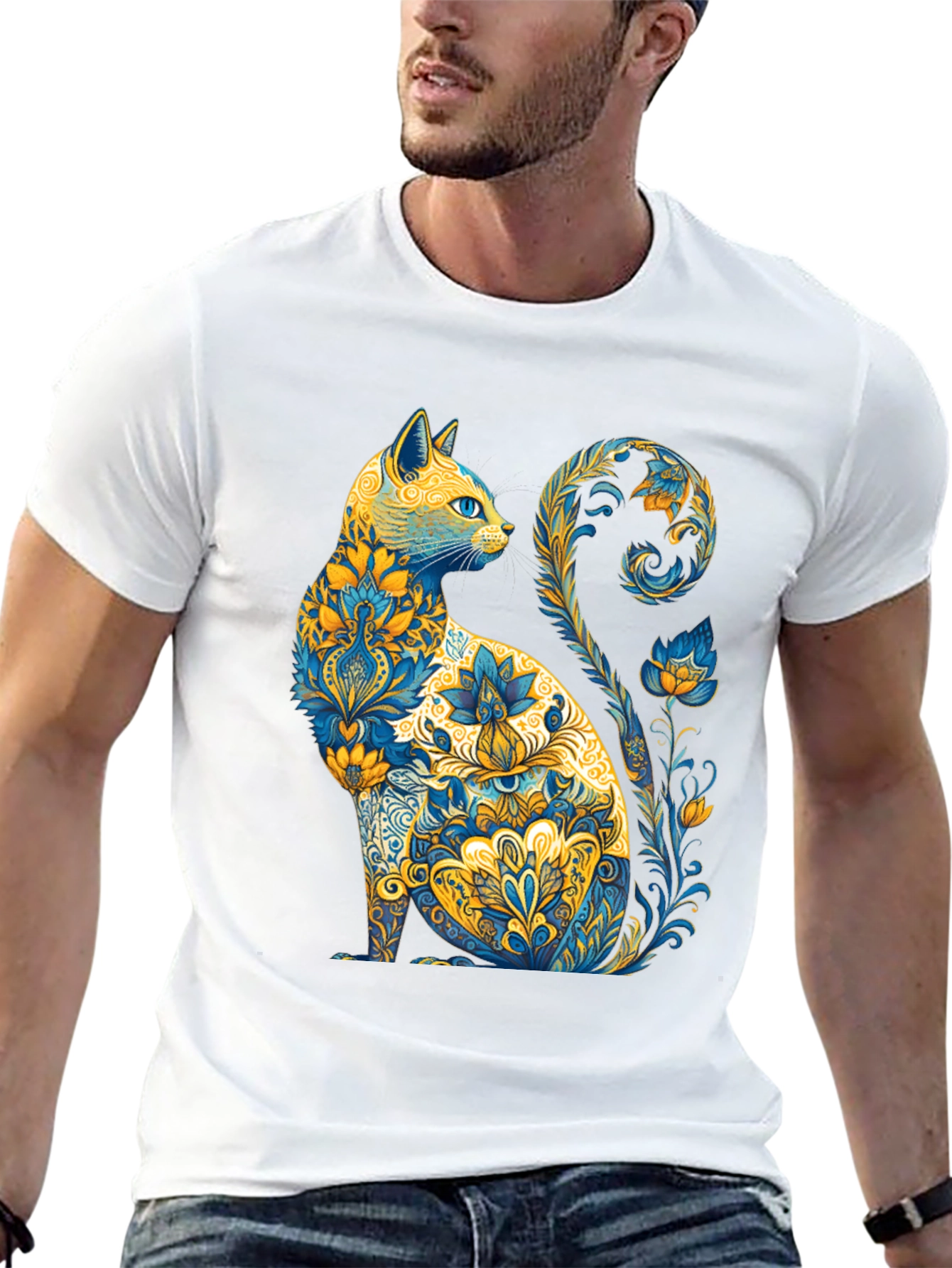 Floral Cat Graphic T-Shirt - Unique Design