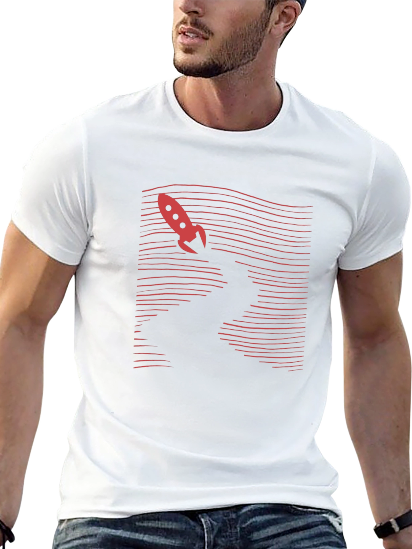 Retro Rocket Graphic Tee - Black Cotton T-Shirt