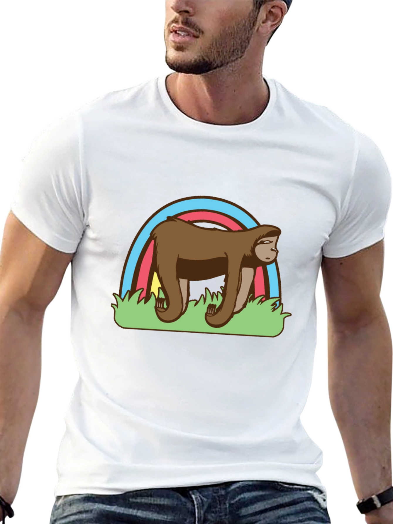 Sloth Rainbow Graphic Black T-Shirt