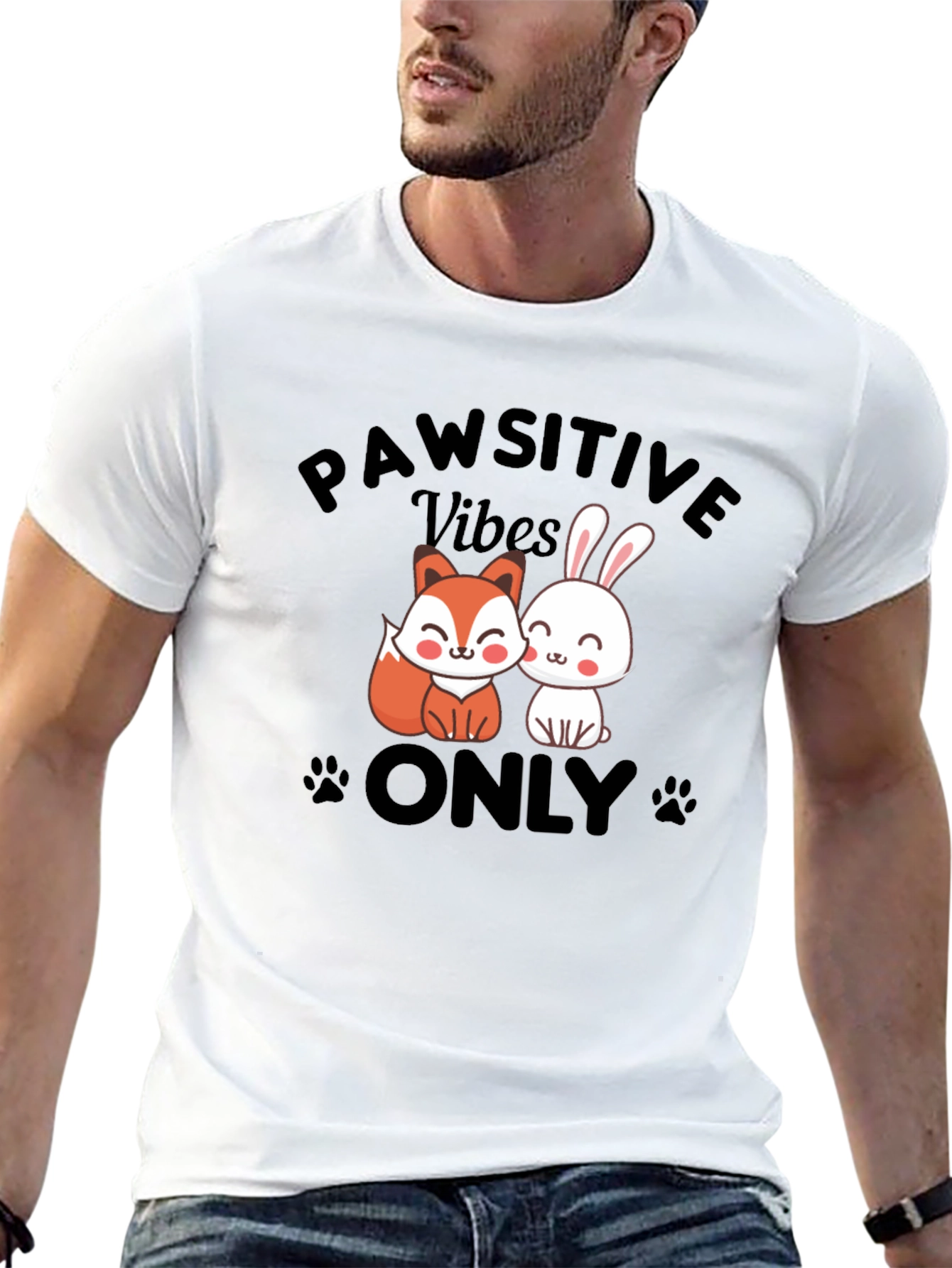 Pawsitive Vibes Only T-Shirt - Cute Animal Design