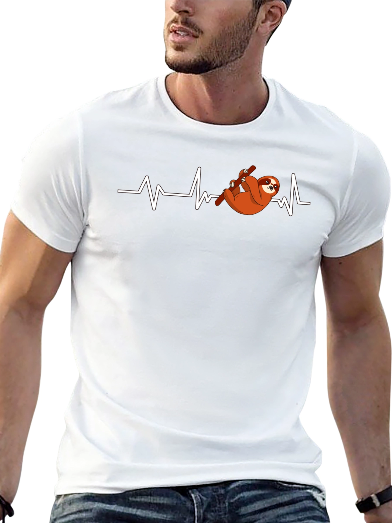 Sloth Heartbeat Graphic T-Shirt - Mens Black Tee