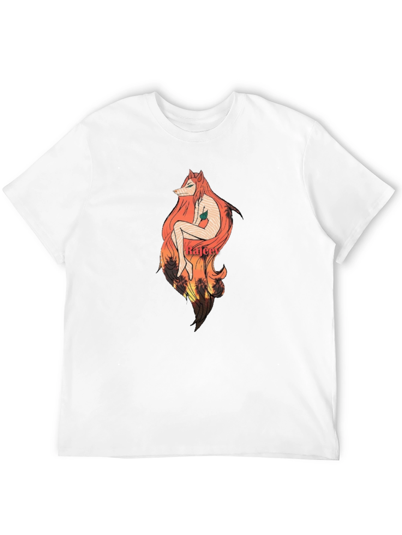 Artistic Fox Girl Graphic Black T-Shirt