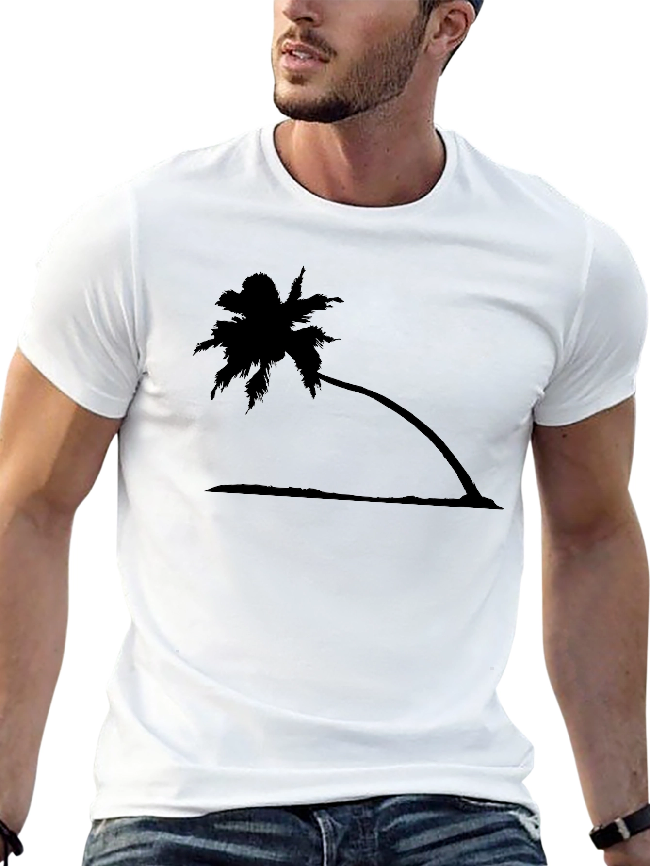 Tropical Palm Tree Graphic Tee - Black Cotton T-Shirt