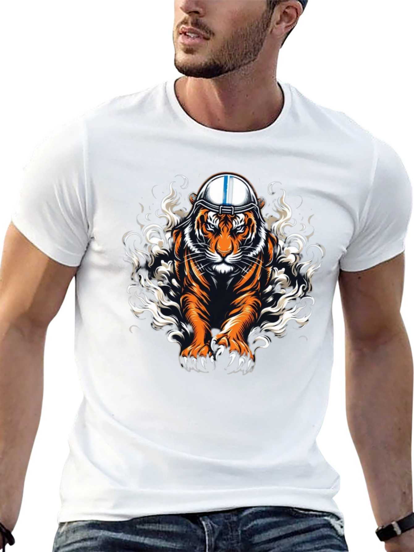 Tiger Helmet Graphic Print Black T-Shirt