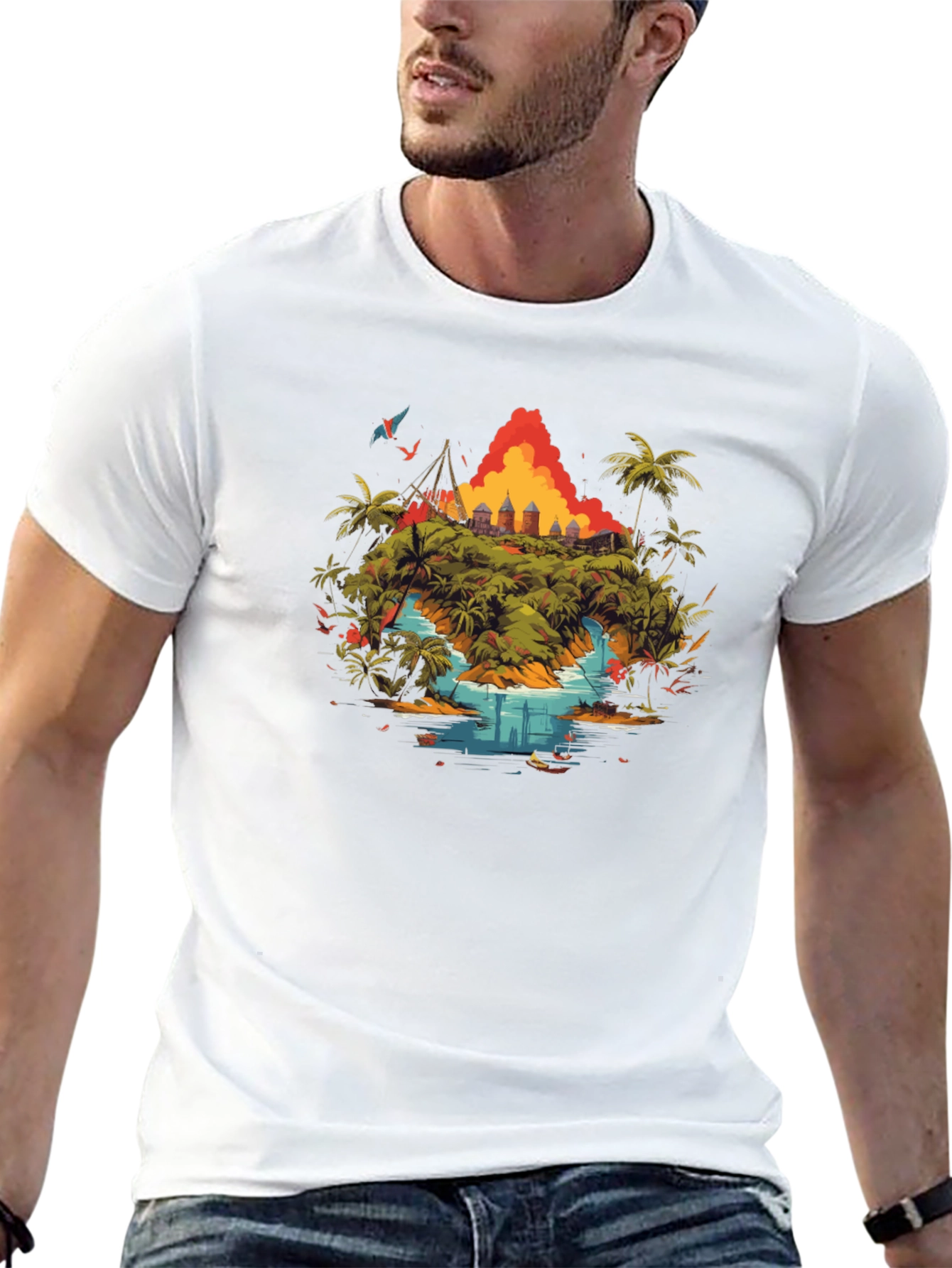 Tropical Island Graphic Tee - Black T-Shirt