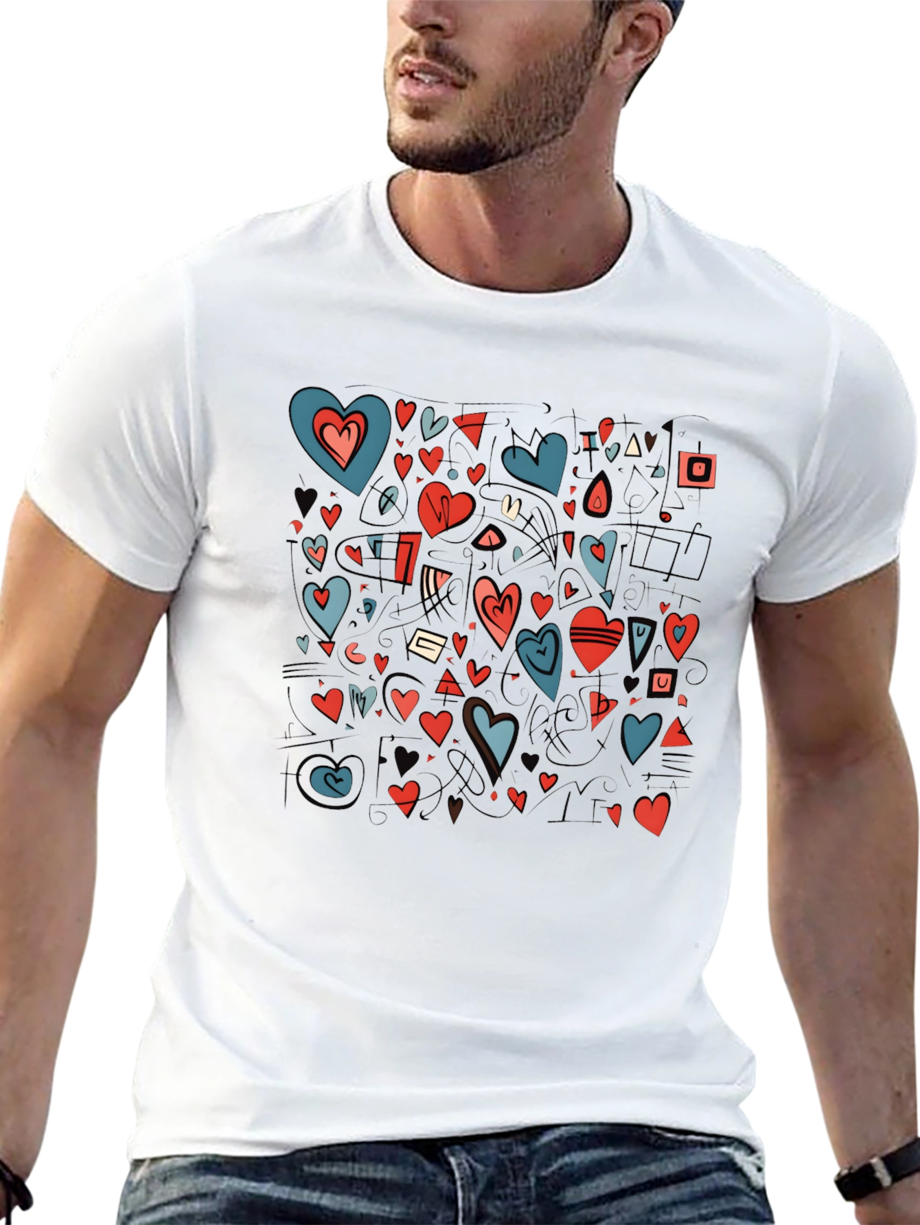 Heart Pattern Black Crewneck T-Shirt