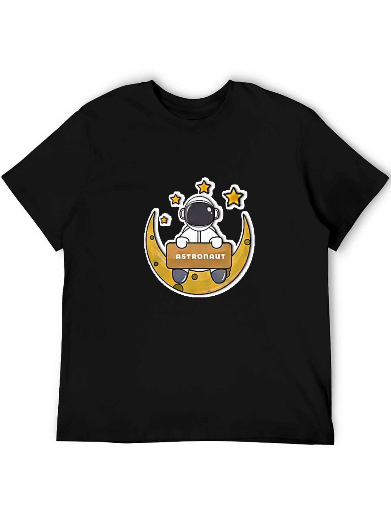Astronaut Moon Graphic Tee - Black Cotton T-Shirt