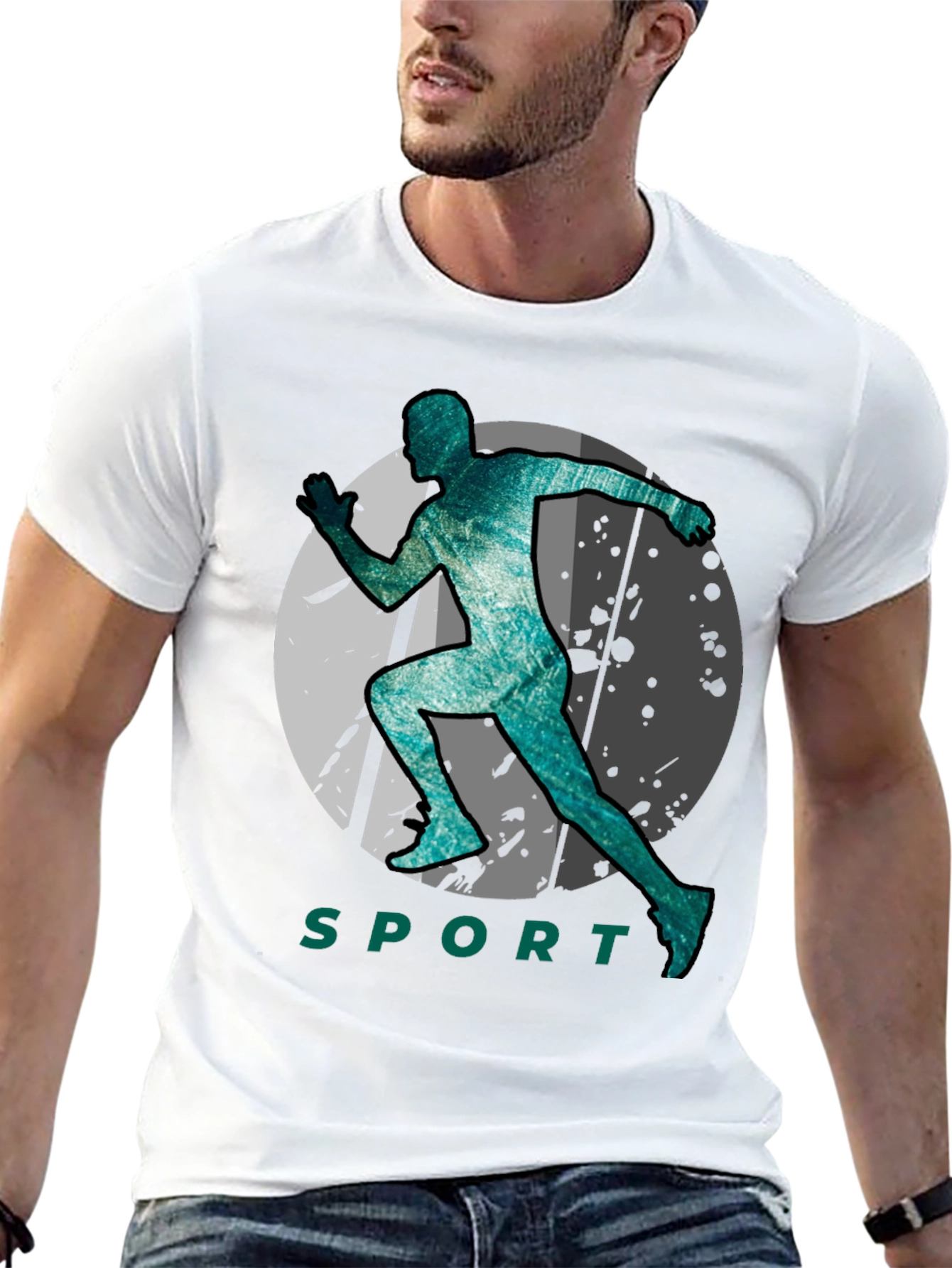 Stylish Sport Silhouette Graphic Tee - Black