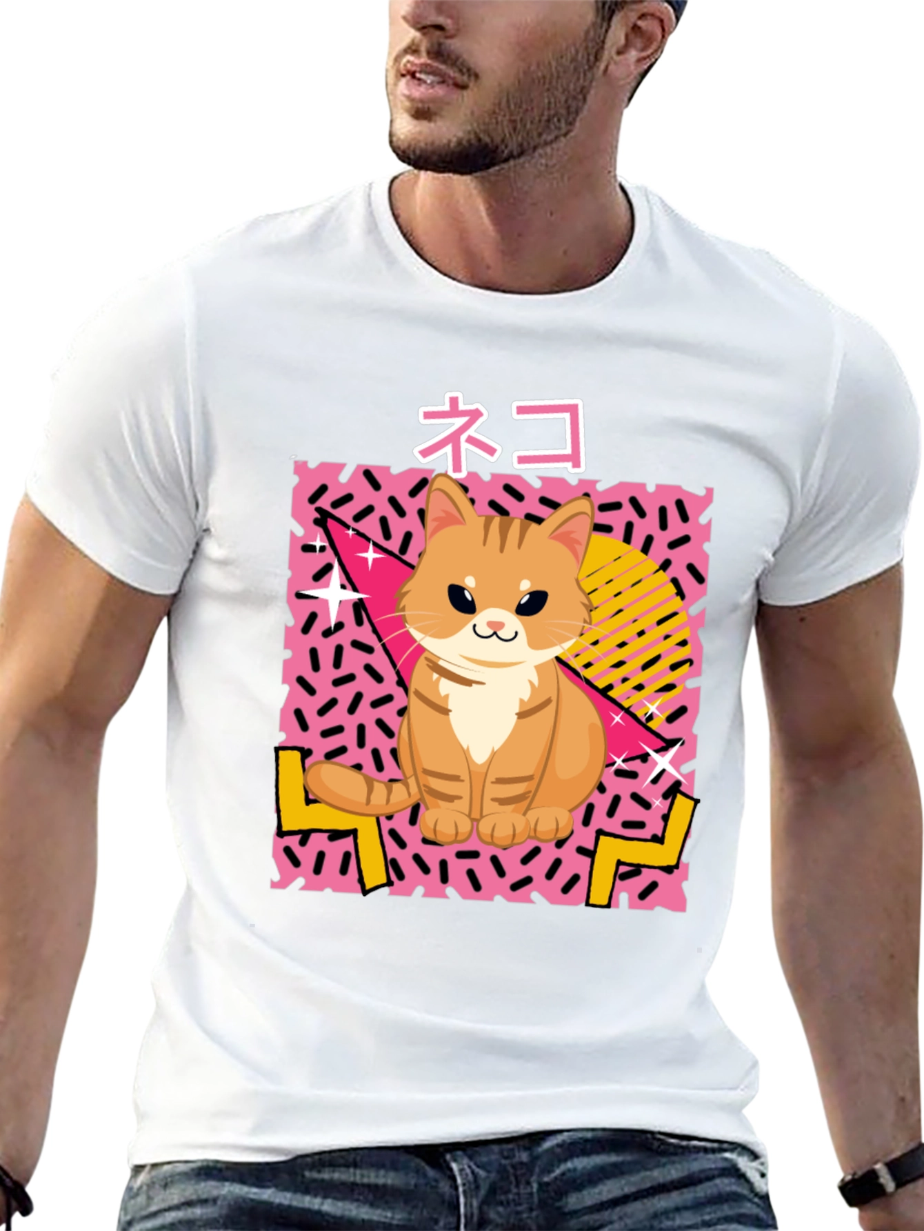 Retro Neko Cat T-Shirt - 80s Style!