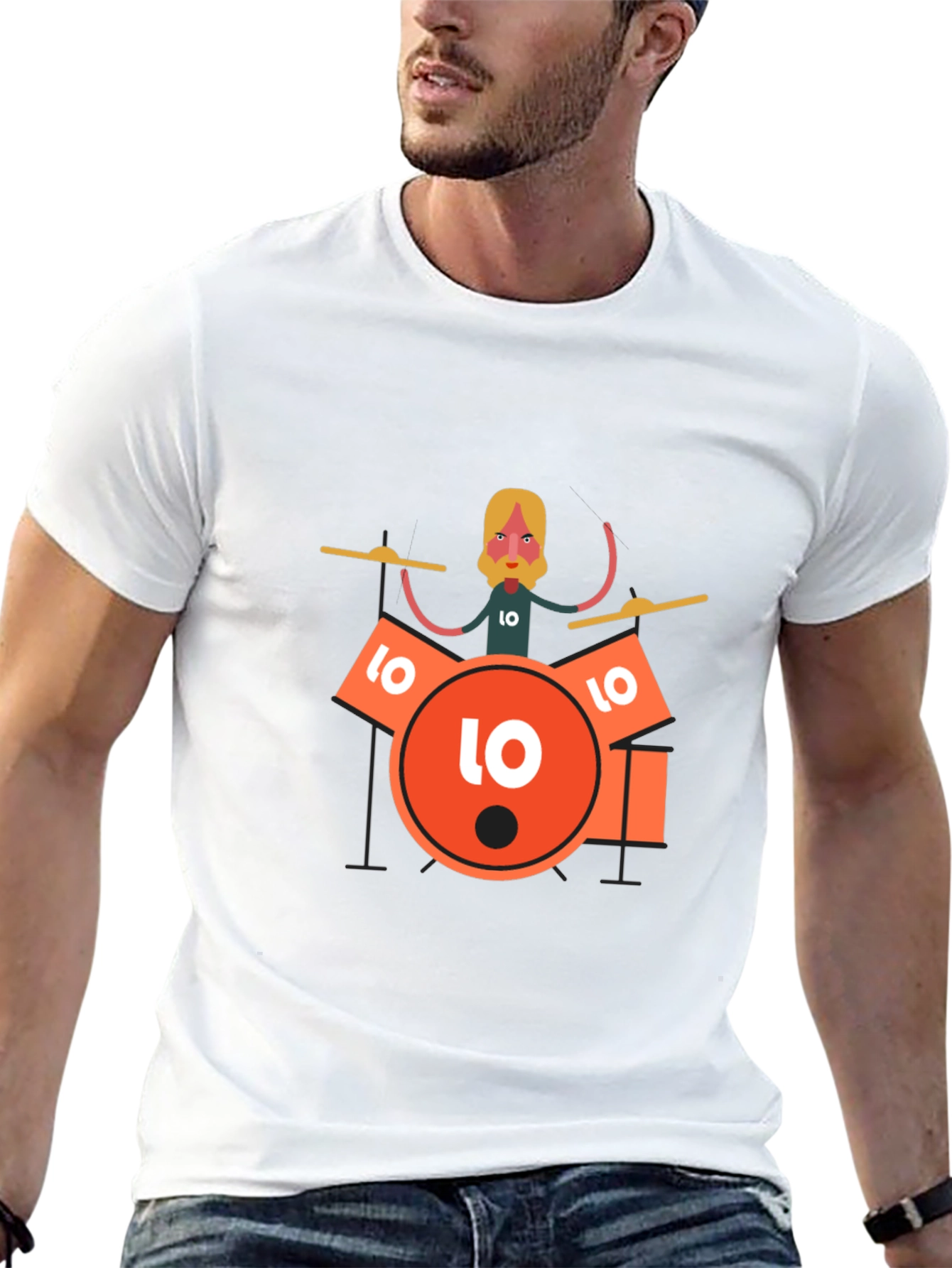 Drummer Graphic Tee - Black Crew Neck T-Shirt