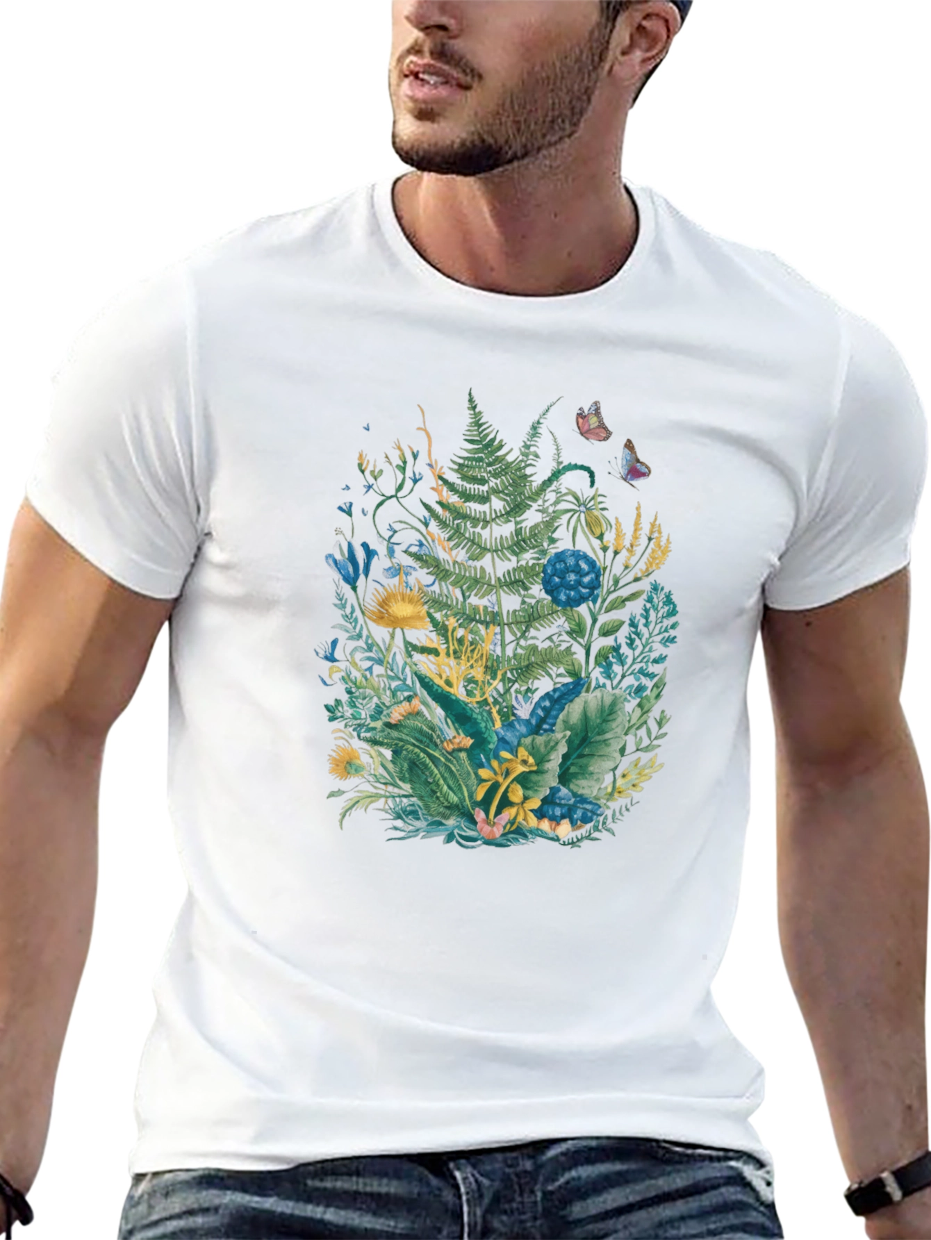 Botanical Print Black T-Shirt