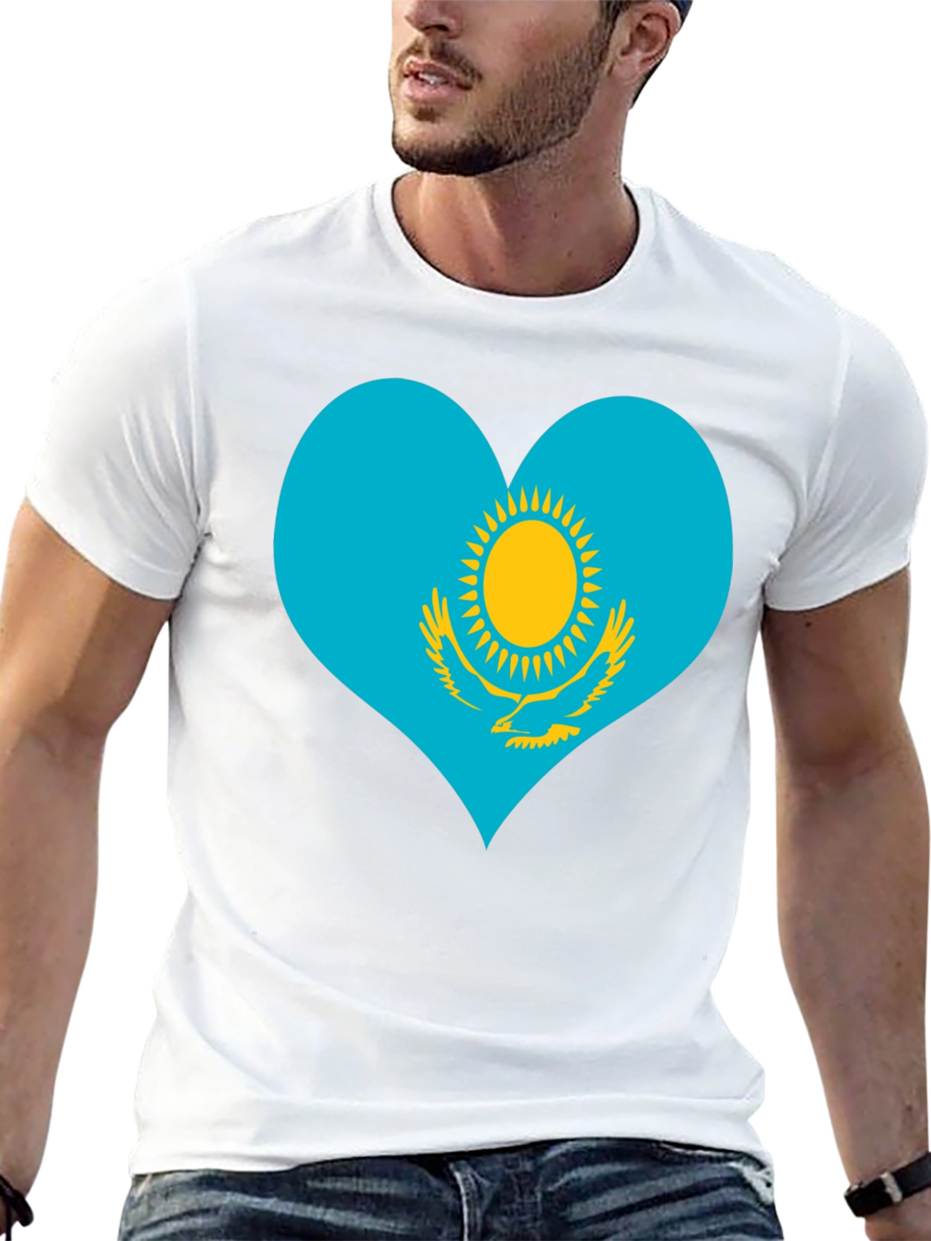 Kazakhstan Heart Flag Graphic Tee - Black