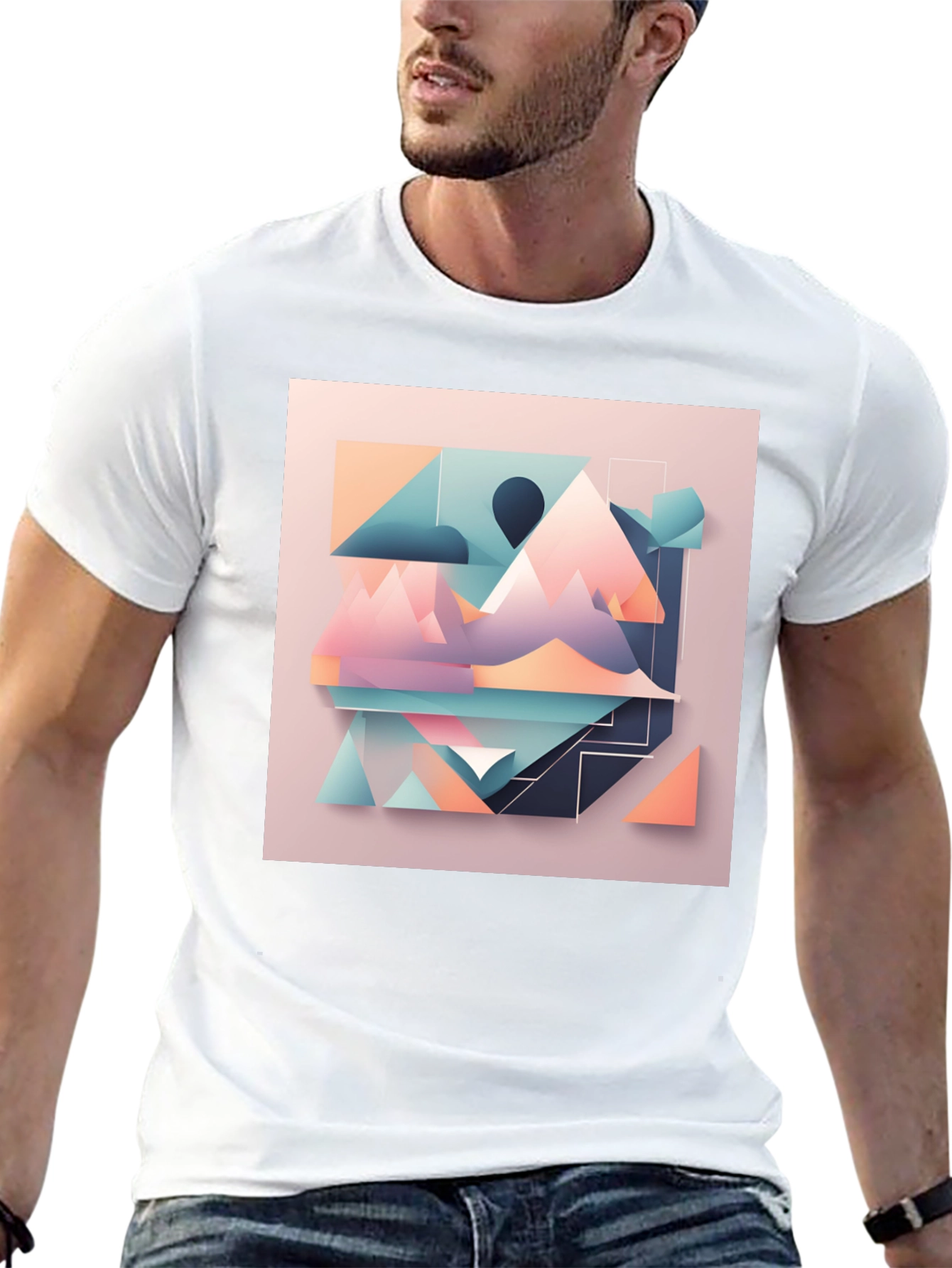 Geometric Mountain Graphic Tee - Modern Design T-Shirt