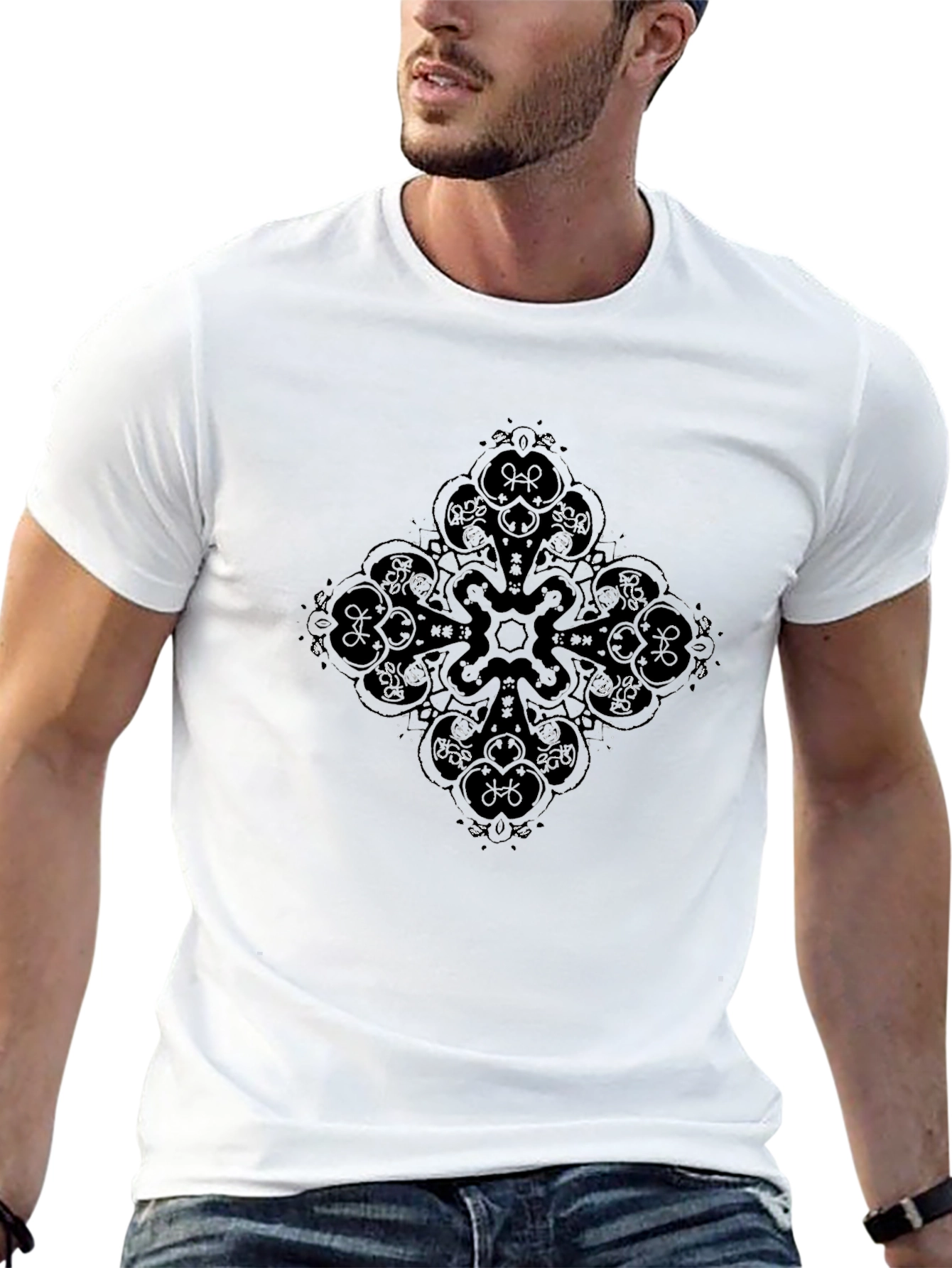 Black Ornamental Cross Graphic T-Shirt