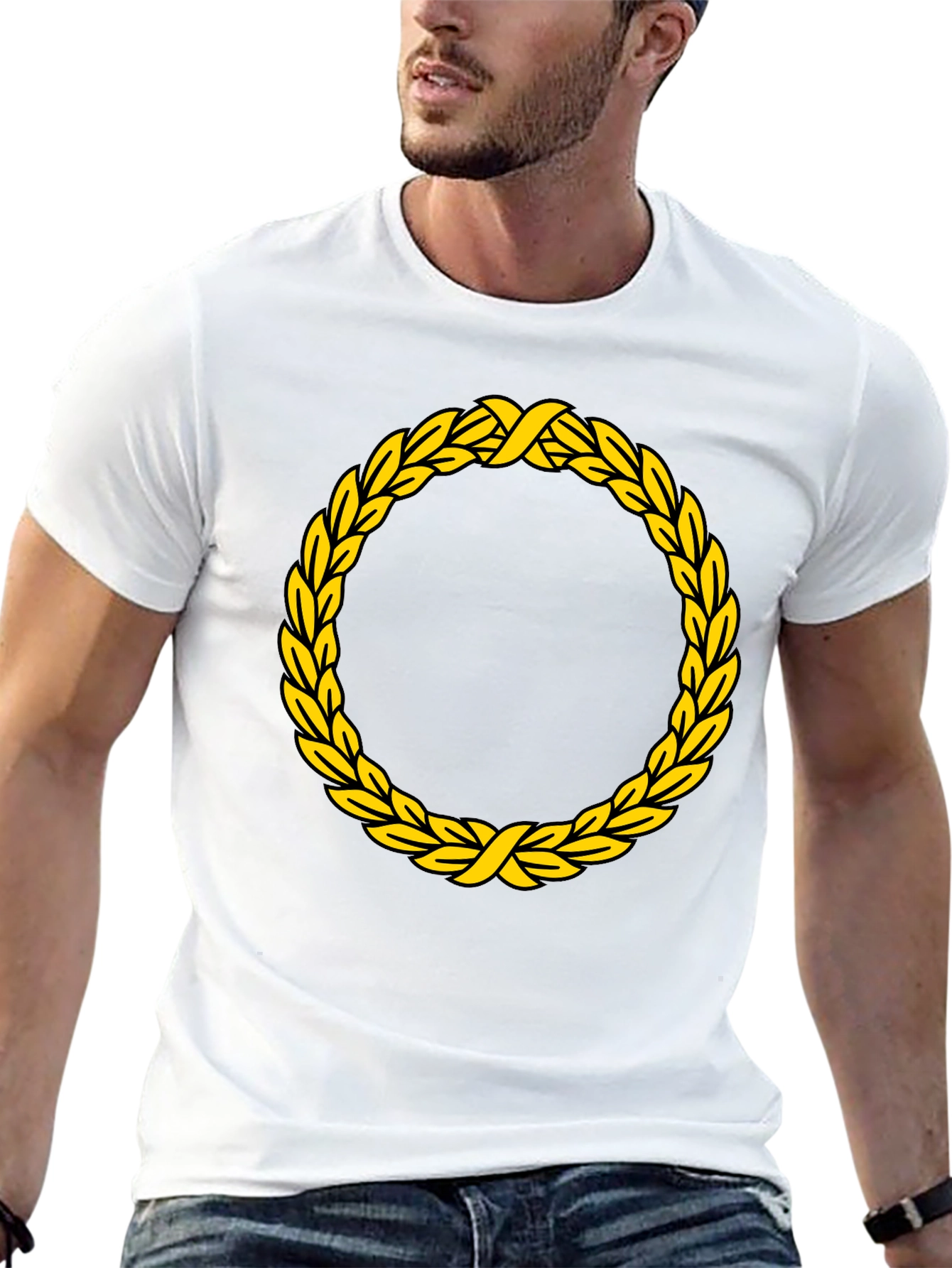 Black T-Shirt with Golden Wreath Design