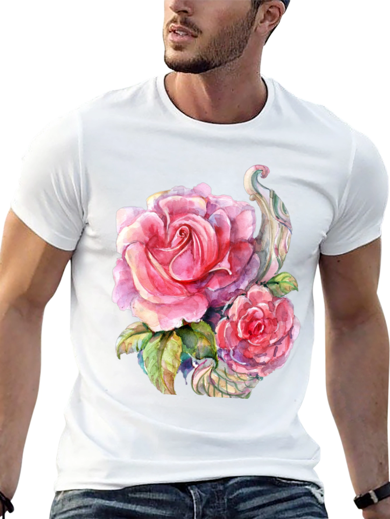Floral Rose Graphic Black T-Shirt
