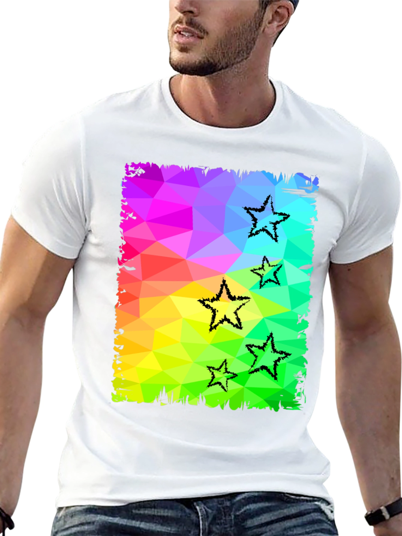 Geometric Star Print Black T-Shirt