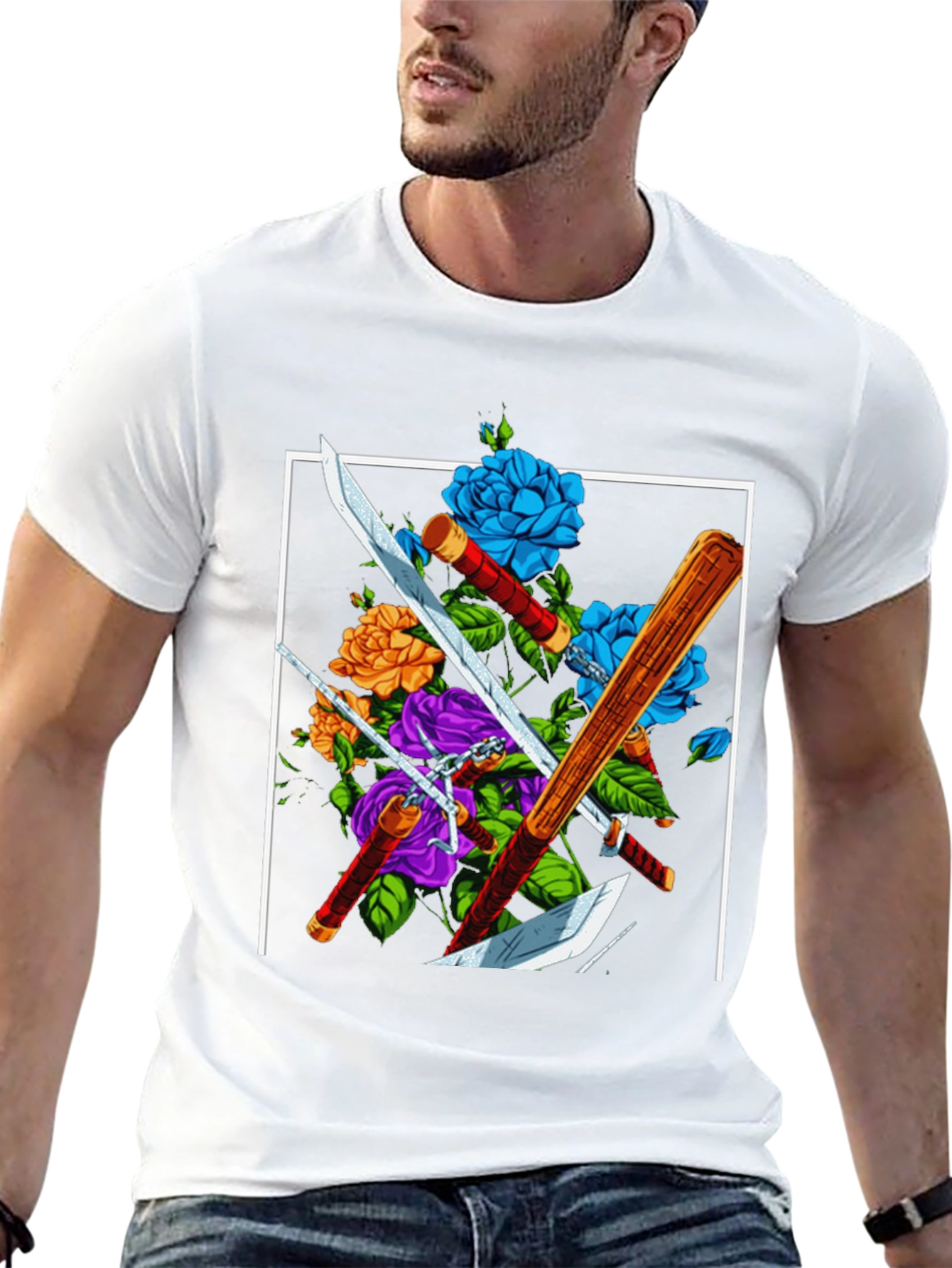 Floral Swords T-Shirt - Edgy Design