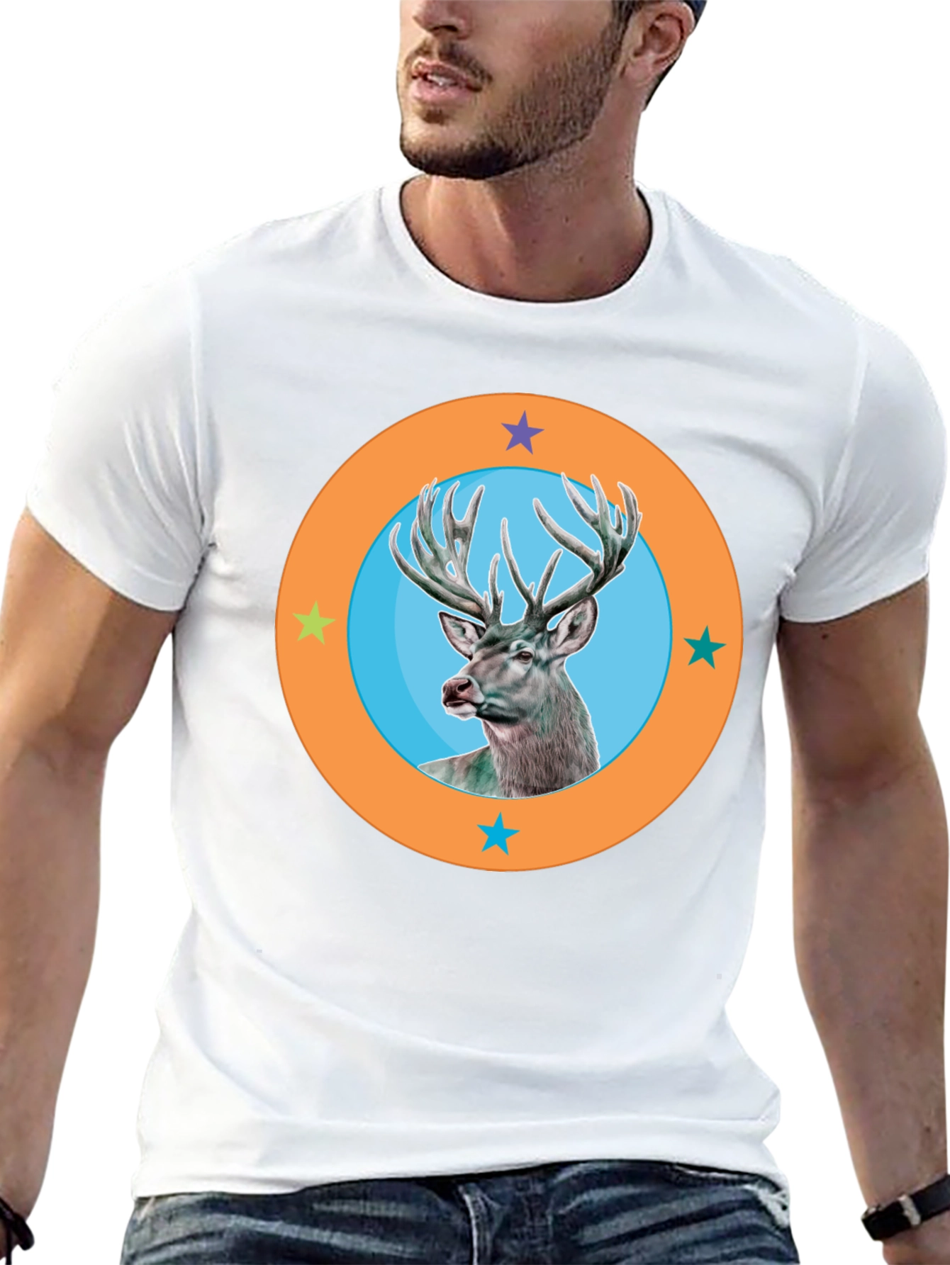 Deer Circle Graphic Tee - Black