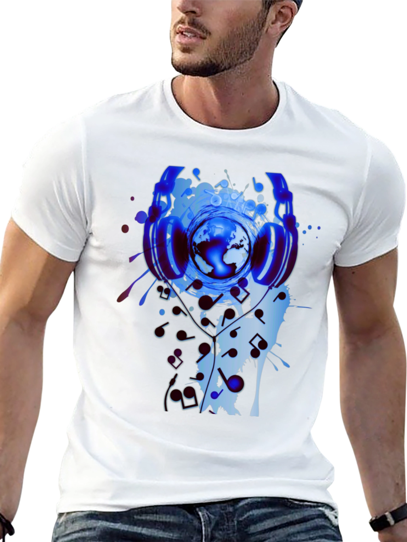 Global Beats Black T-Shirt: Music World Design