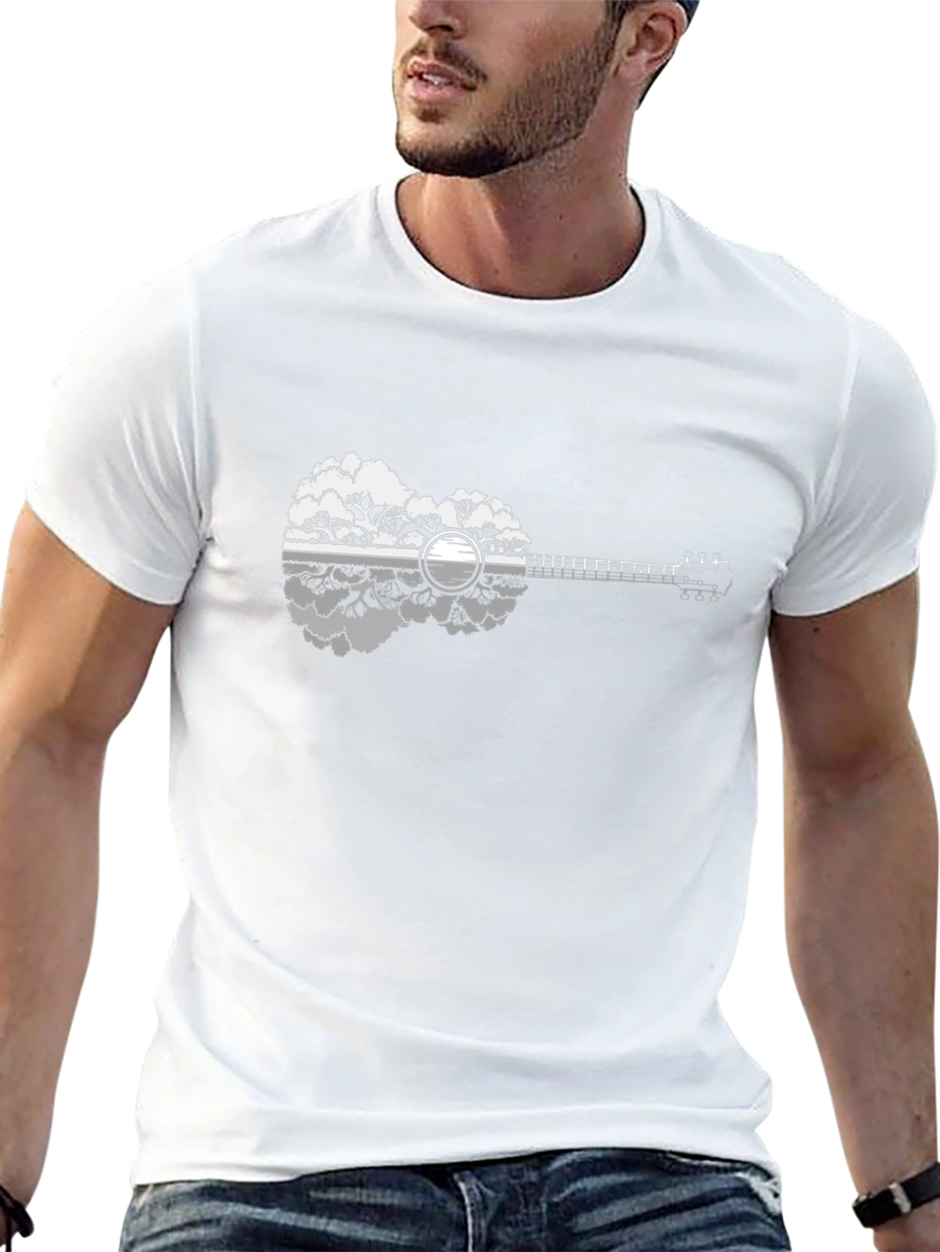 Nature Guitar Graphic Tee - Black Cotton Shirt