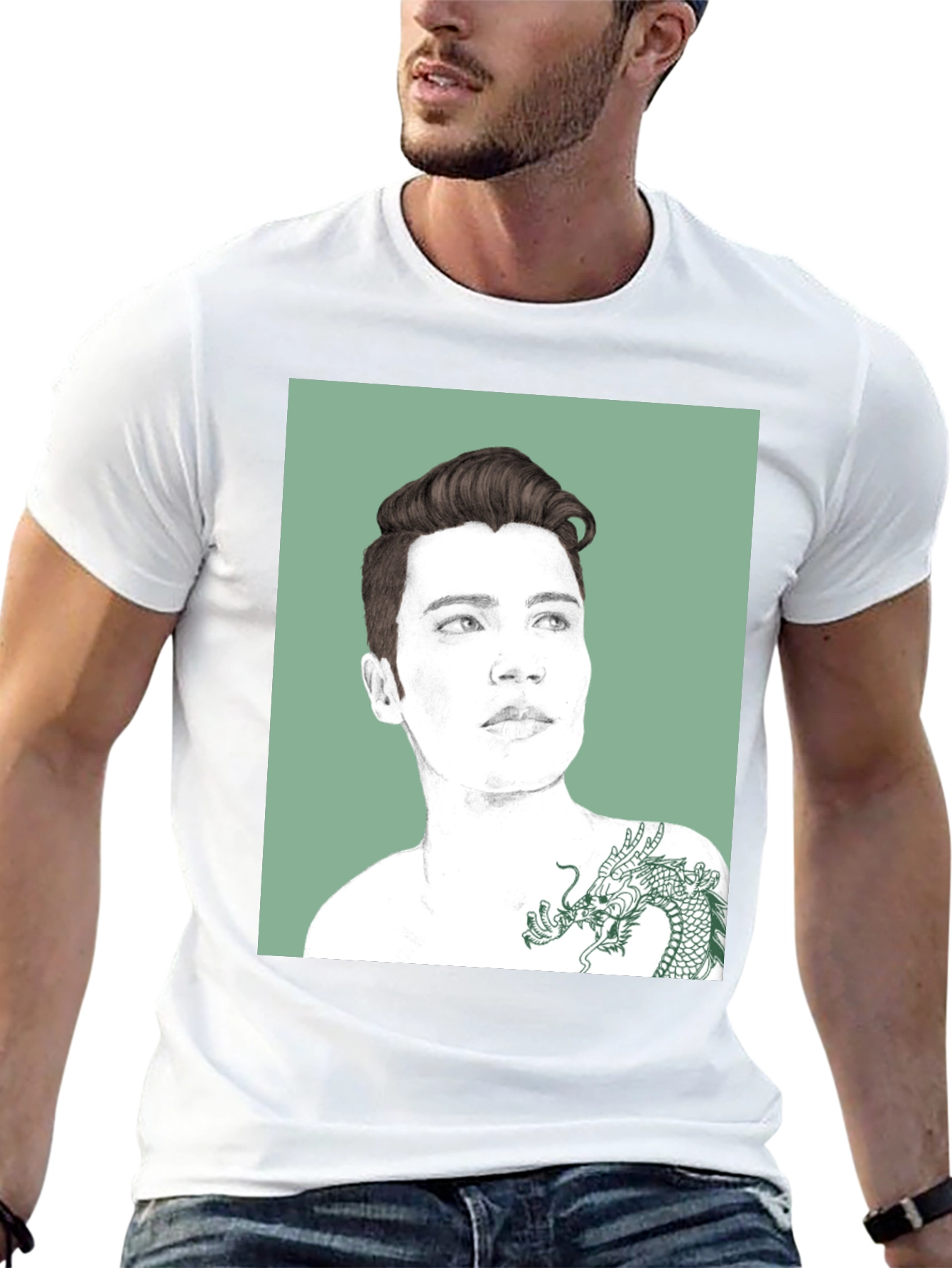 Graphic Tee - Man Portrait with Dragon Tattoo