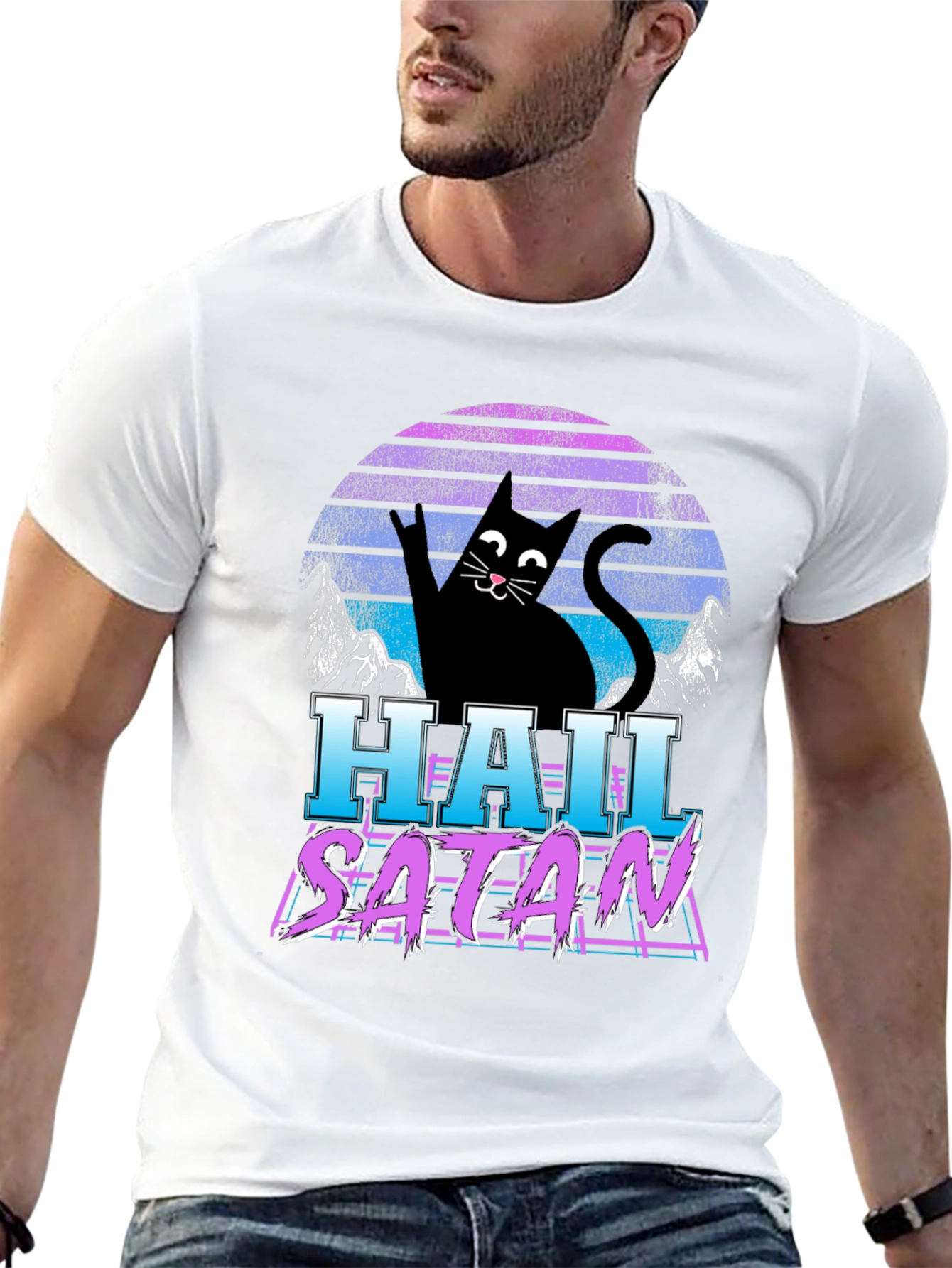 Hail Satan Cat T-Shirt - Retro Style