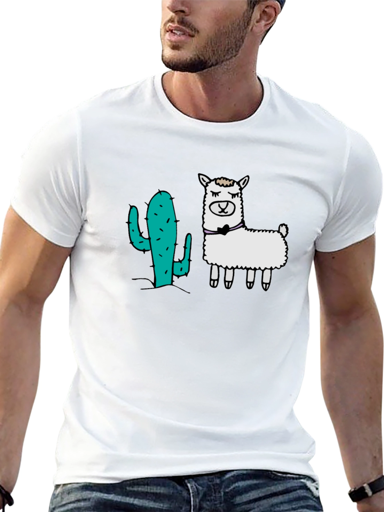 Cactus Llama Graphic Tee - Black Cotton T-Shirt
