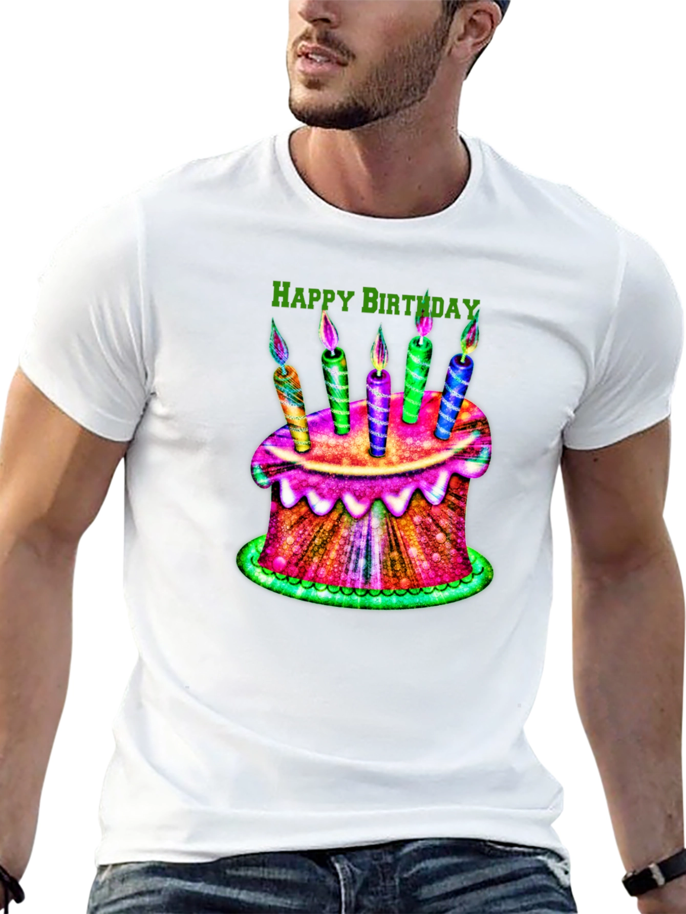 Happy Birthday Cake Graphic Tee - Black