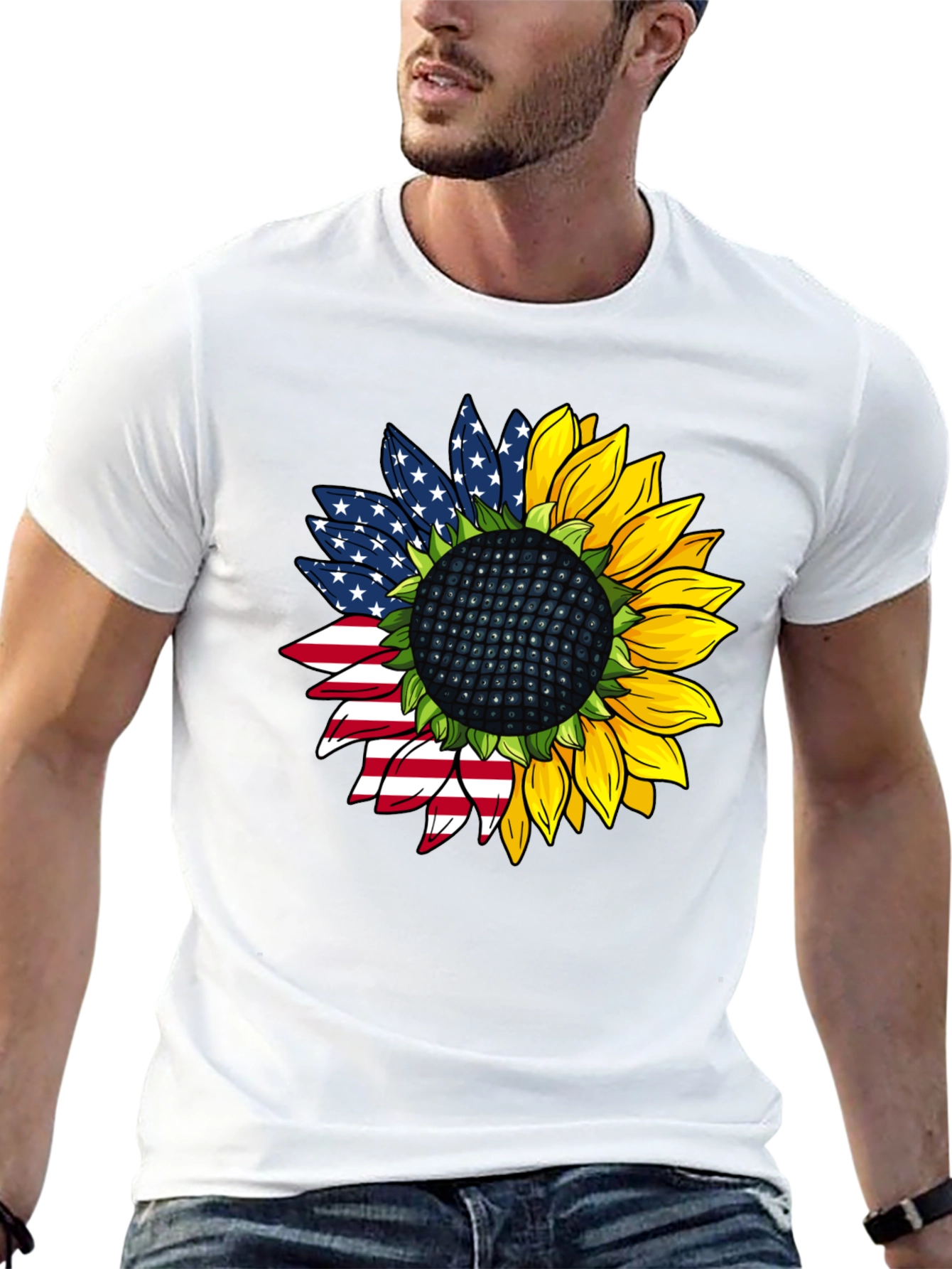 American Flag Sunflower Graphic Tee