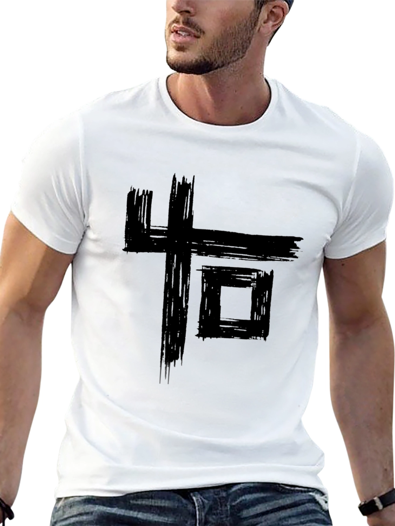 Abstract Graphic Print Black Tee
