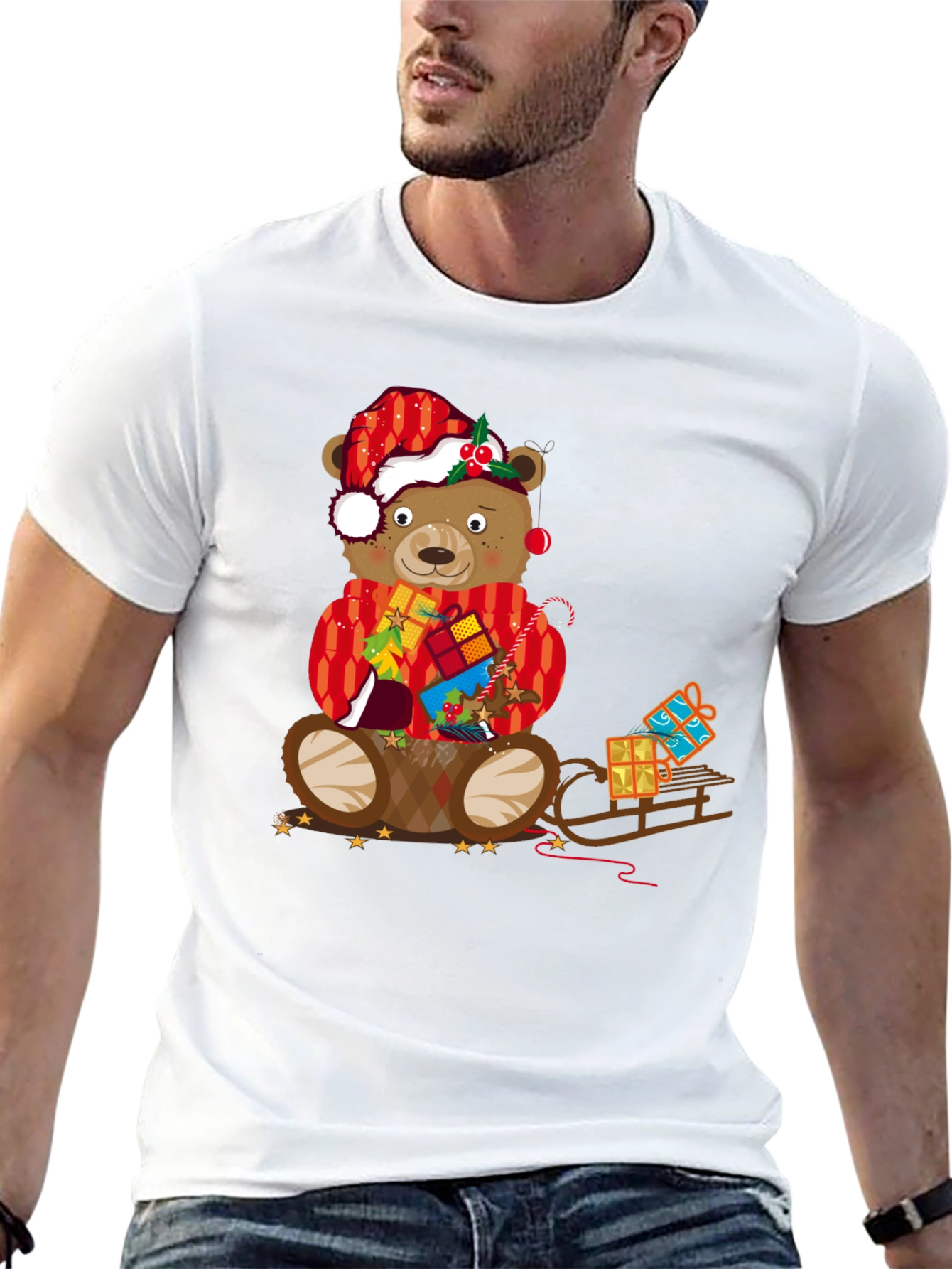 Festive Bear Graphic Tee - Holiday Christmas Style