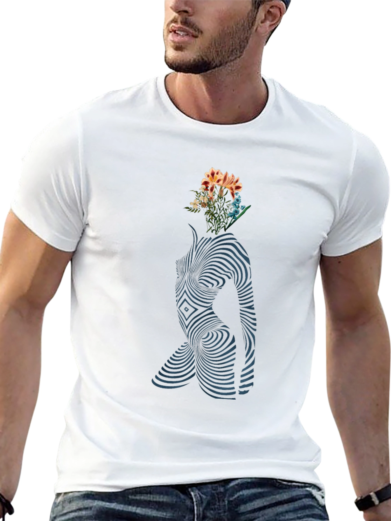 Abstract Floral Body Print Black T-Shirt