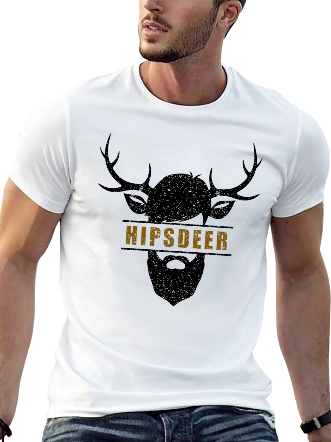 Hipster Deer Graphic Black T-Shirt