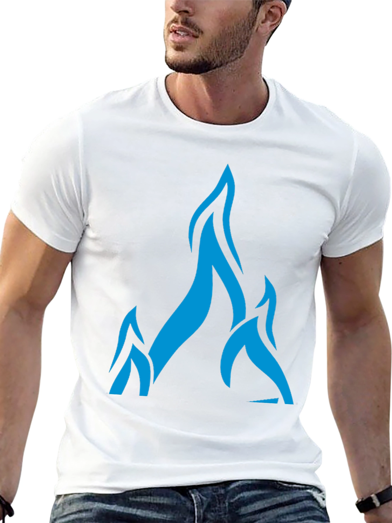 Bold Blue Flame Graphic Black T-Shirt